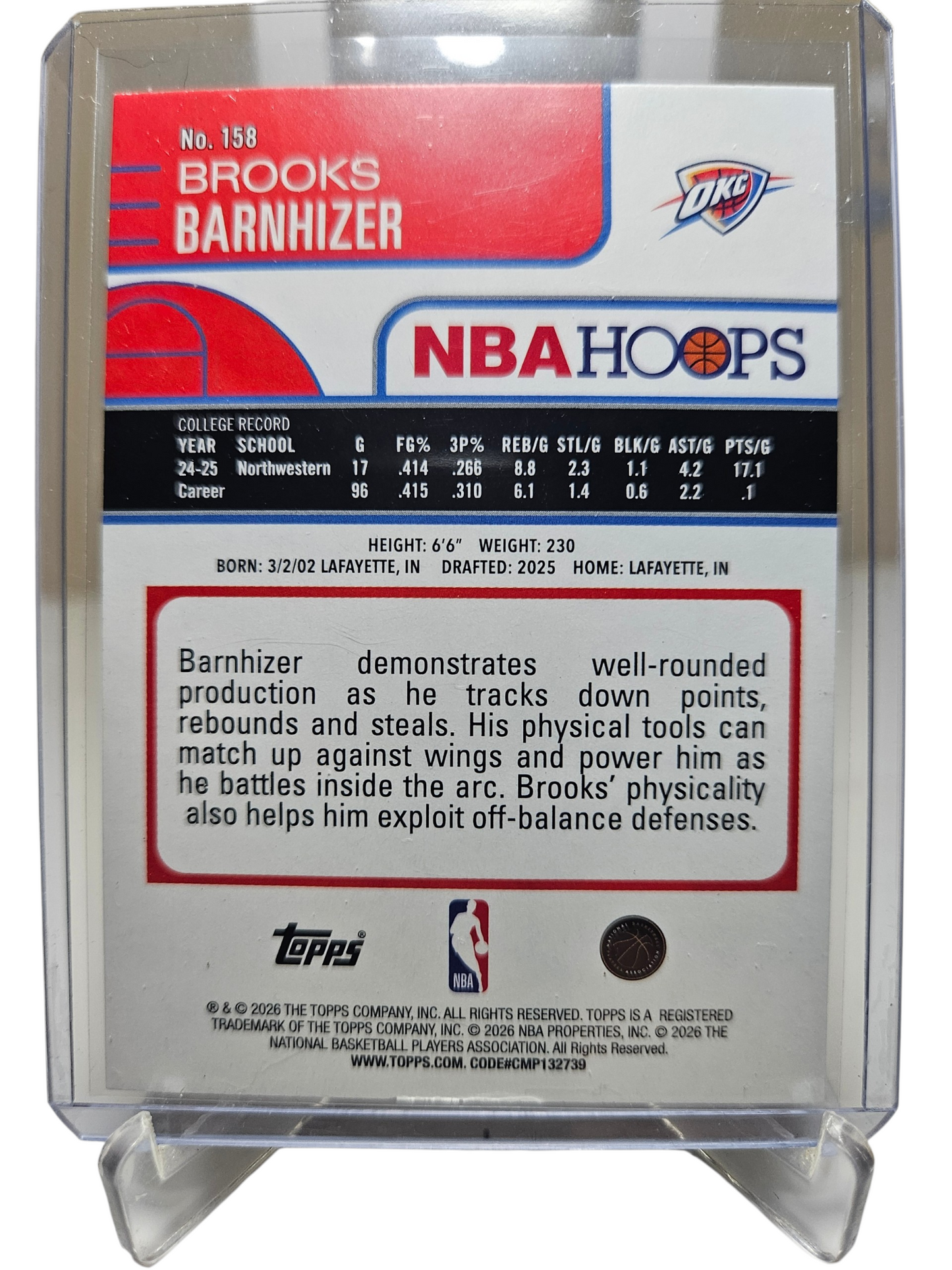 2025-26 Topps Hoops #158 Brooks Barnhizer Rookie Card Yellow Refractor 244/275