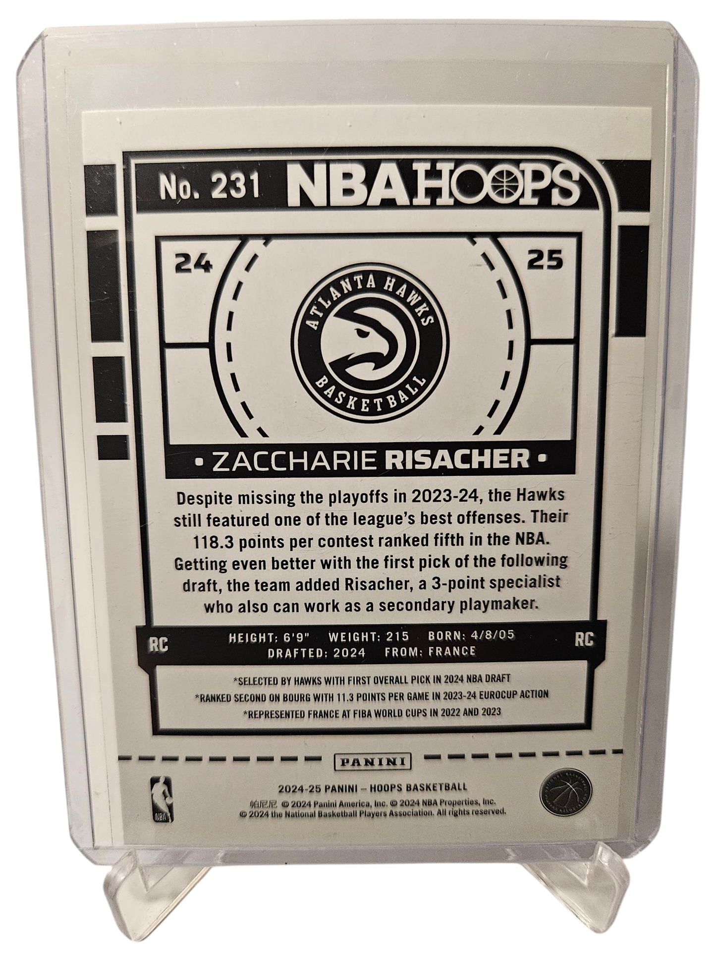 2024-25 Panini Hoops #231 Zaccharie Risacher Rookie Card
