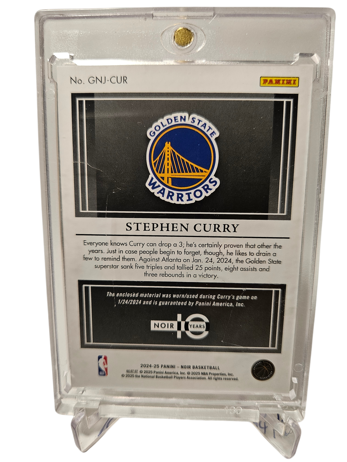 2024-25 Panini Noir #GNJ-CUR Stephen Curry Game Night Jerseys Game Worn January 24th 2024 96/99