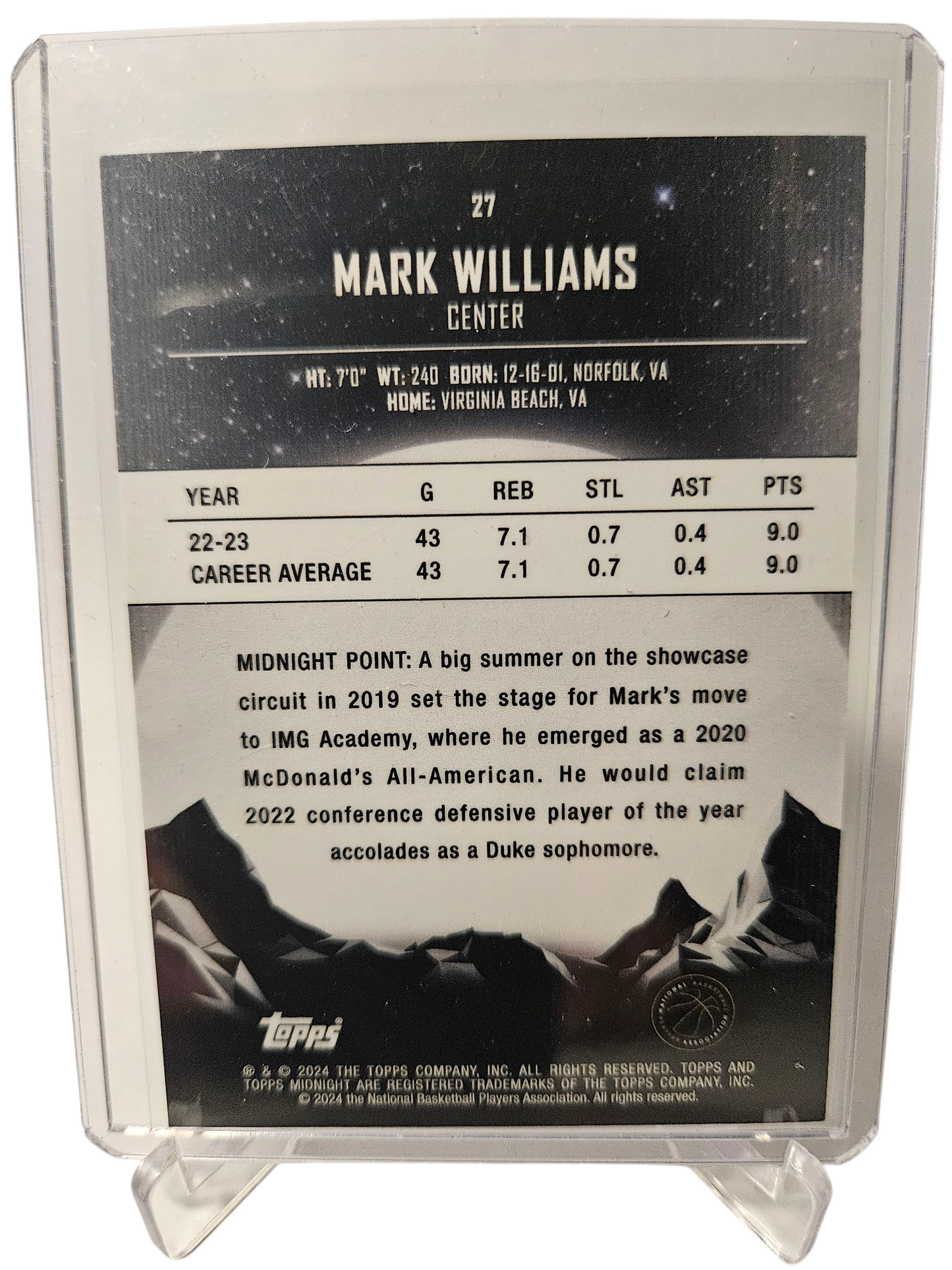 2023-24 Topps Midnight #27 Mark Williams