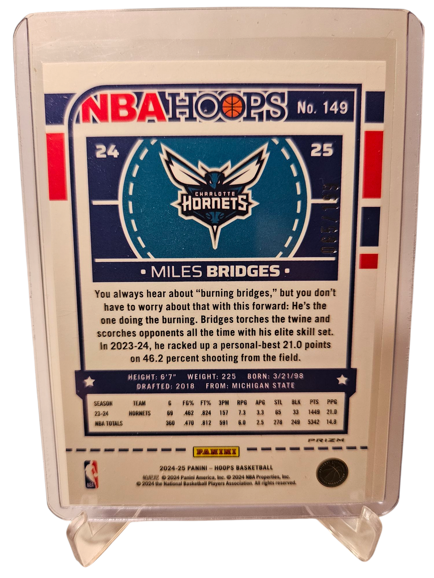 2024-25 Panini Hoops #149 Miles Bridges Orange Holo 065/199