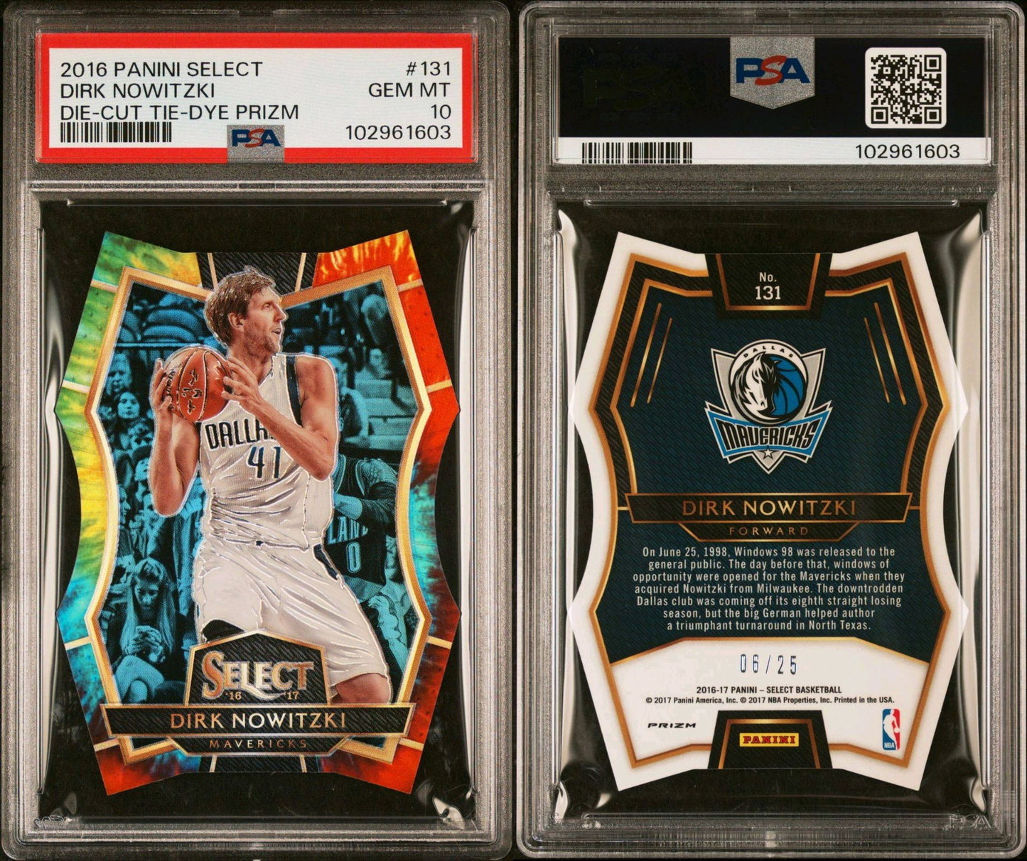 2016-17 Panini Select #131 Dirk Nowitzki Tie Die Die Cut Prizm 06/25 PSA10 Gem Mint