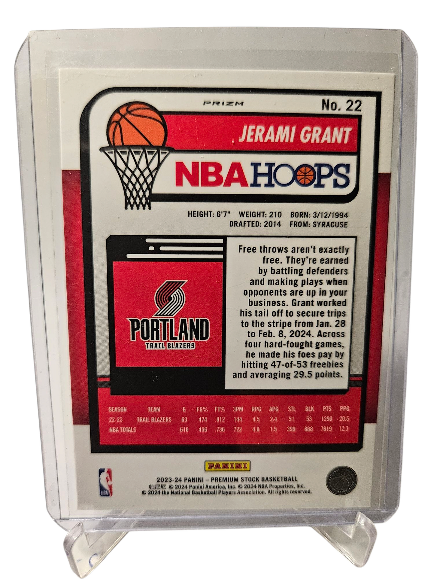 2023-24 Panini Hoops Premium Stock #22 Jerami Grant Silver Holo