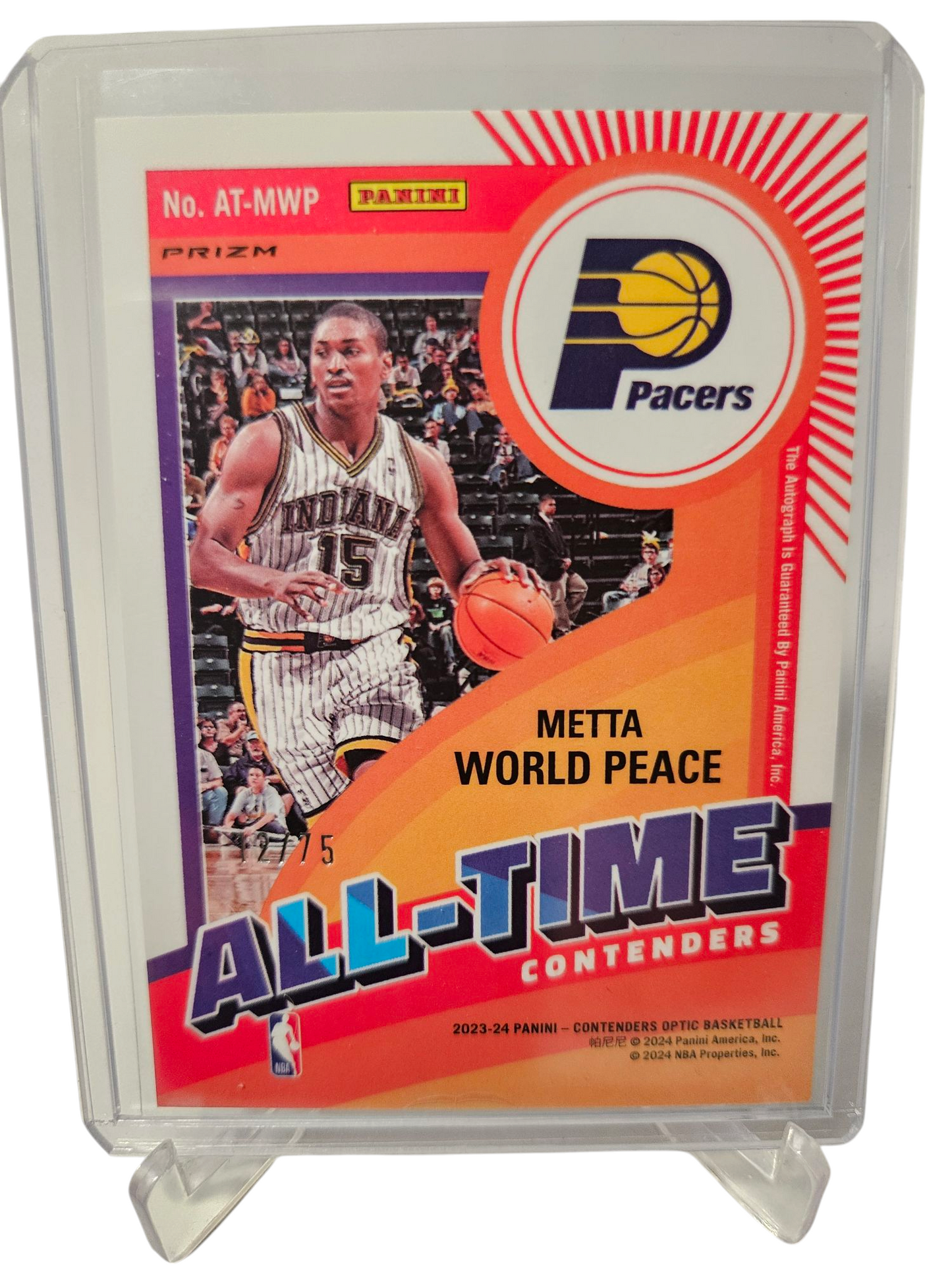 2023-24 Panini Contenders Optic #AT-MWP Metta World Peace All-Time Contenders Autograph Blue Holo 12/75