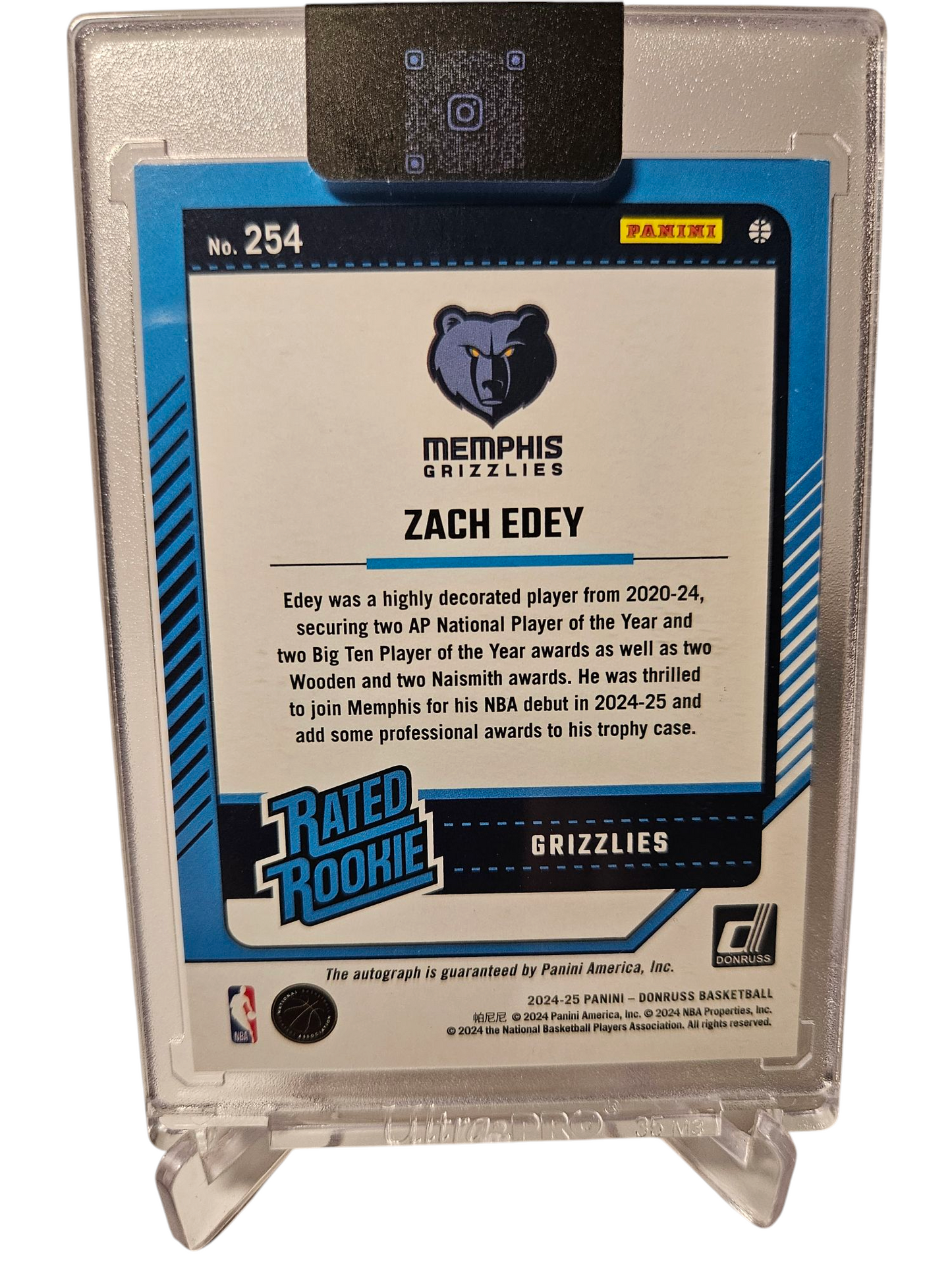 2024-25 Panini Donruss Choice #254 Zach Edey Rated Rookie Autograph Red Choice 90/99
