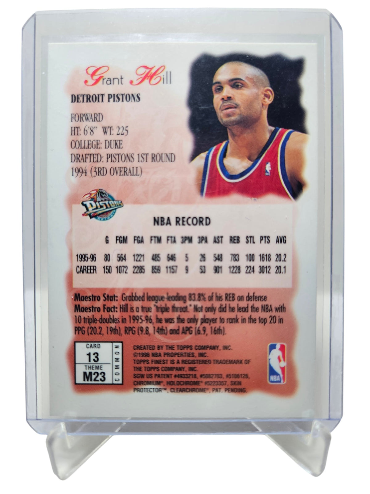 1996 Topps Finest #13 Grant Hill Finest Maestros with Protective Coating