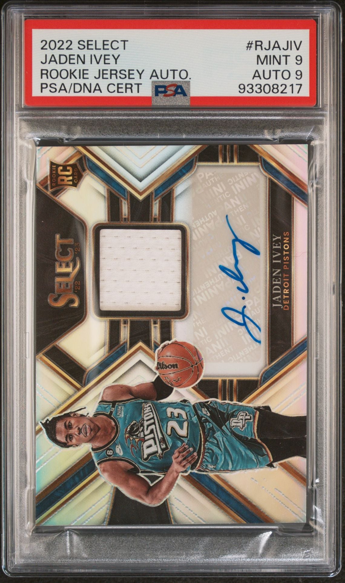 2022-23 Panini Select #RJA-JIV Jaden Ivey Rookie Patch Autograph Silver 199/199 PSA9 Auto