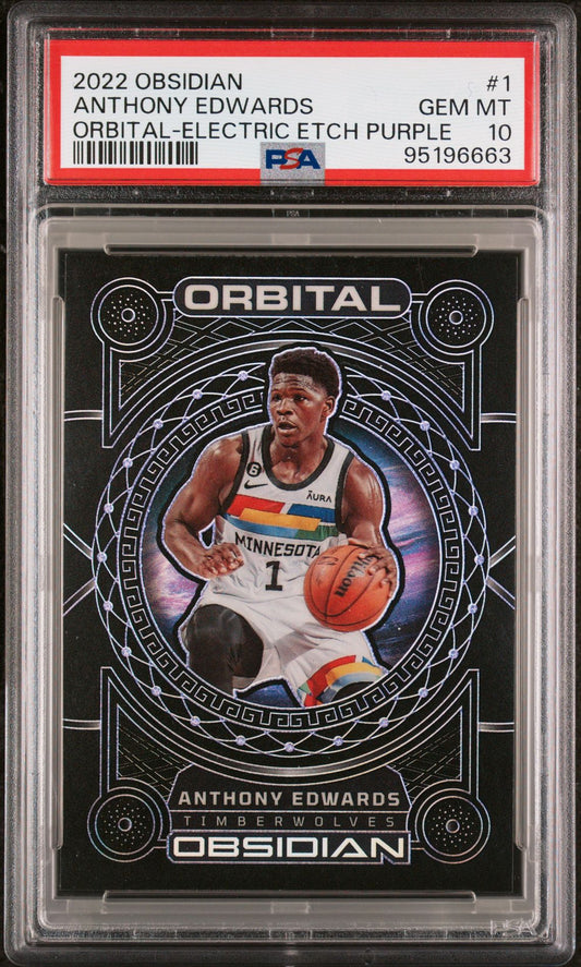 2022-23 Panini Obsidian #1 Anthony Edwards Orbital Purple Etch 30/75 PSA10 Gem Mint