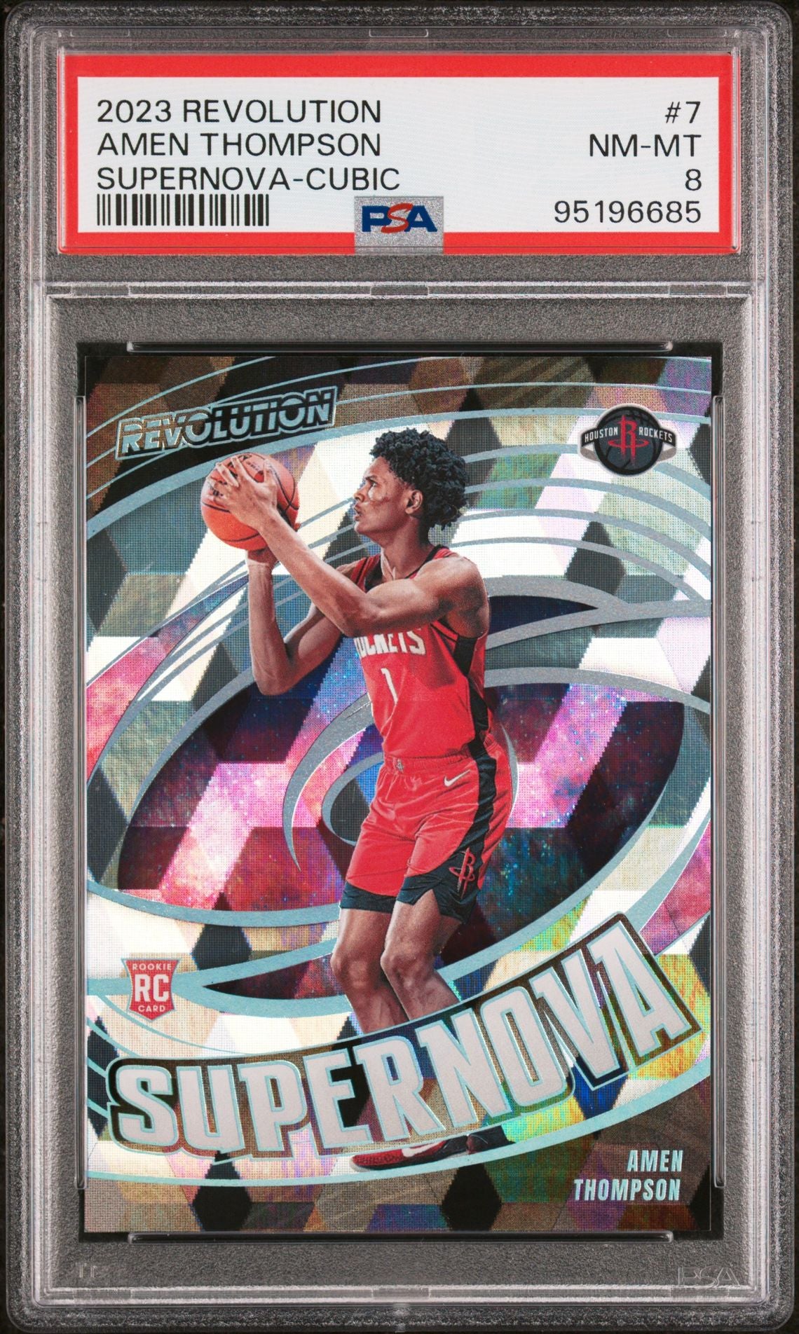 2023-24 Panini Revolution #7 Amen Thompson Rookie Card Supernova Cubic 34/50 PSA8