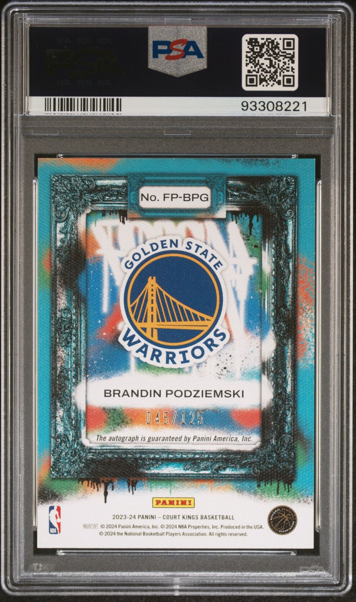 2023-24 Panini Court Kings #FP-BPG Brandin Podziemski Rookie Card Fresh Paint Autograph 045/125 PSA10 Auto