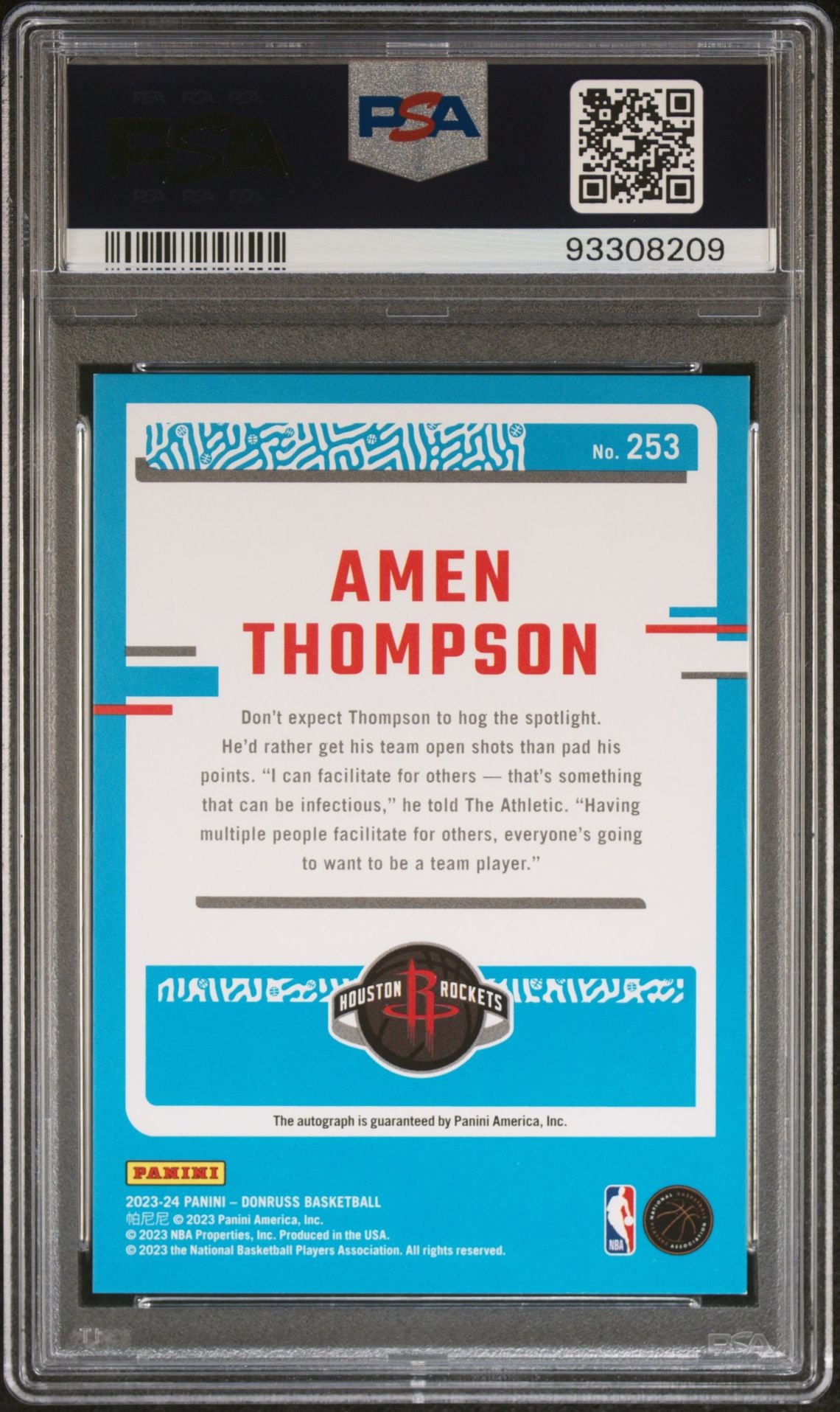 2023-24 Panini Donruss #253 Amen Thompson Rated Rookie Signature Frame Holo Autograph 16/75 PSA10 Autograph