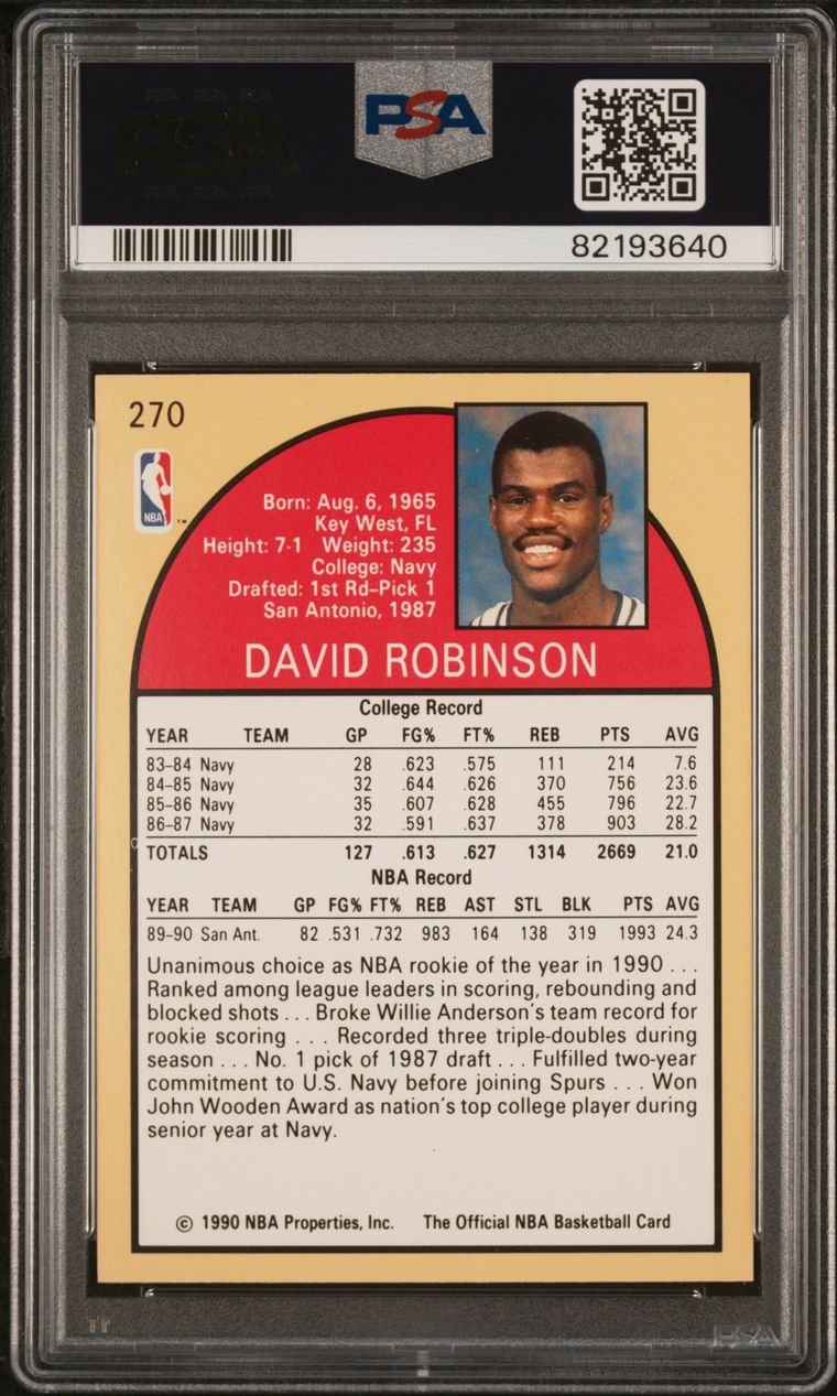 1990 Hoops #270 David Robinson Rookie Card PSA 9 Mint