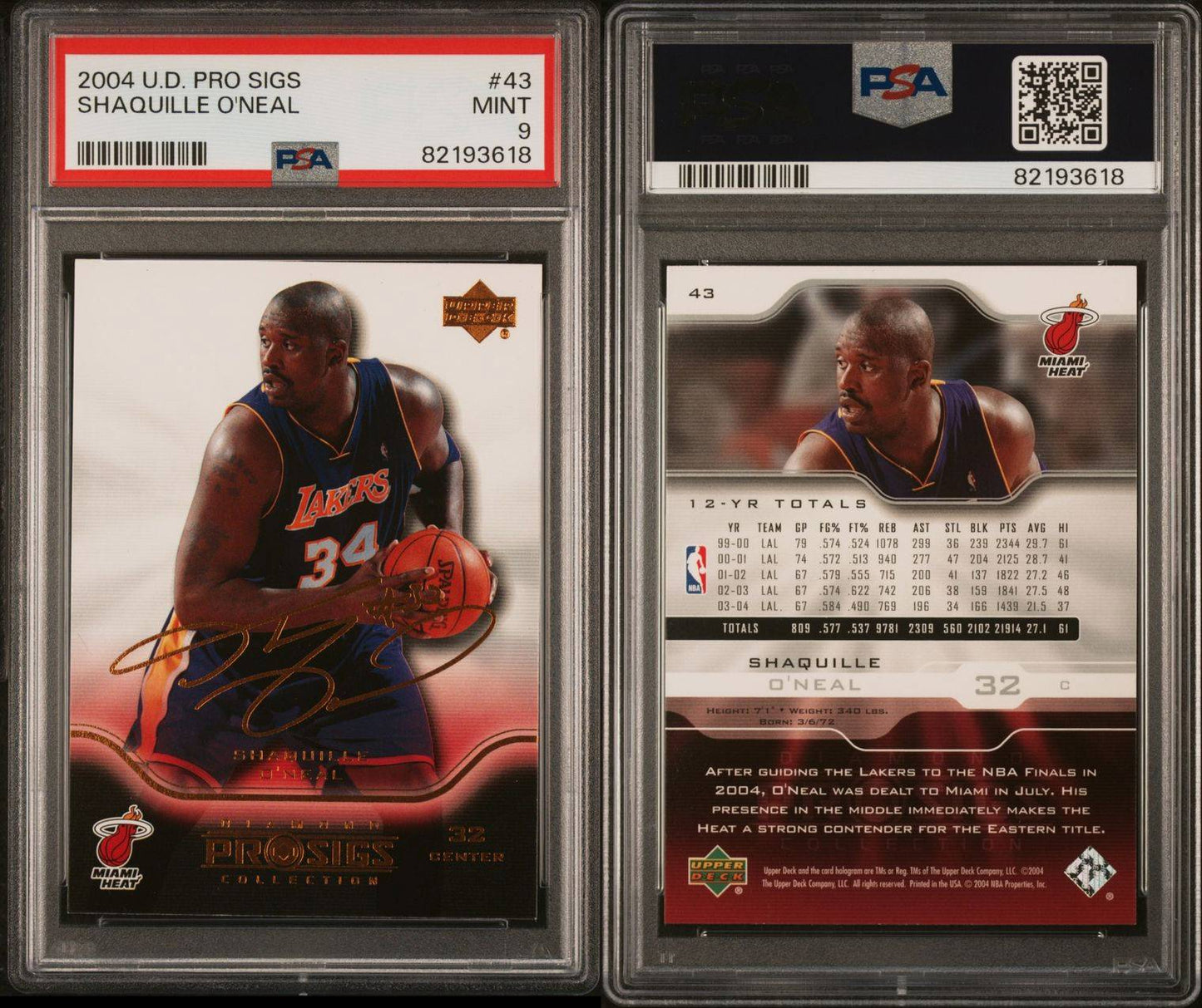 2004 Upper Deck #43 Shaquille O'Neal Pro Signatures PSA 9 Mint