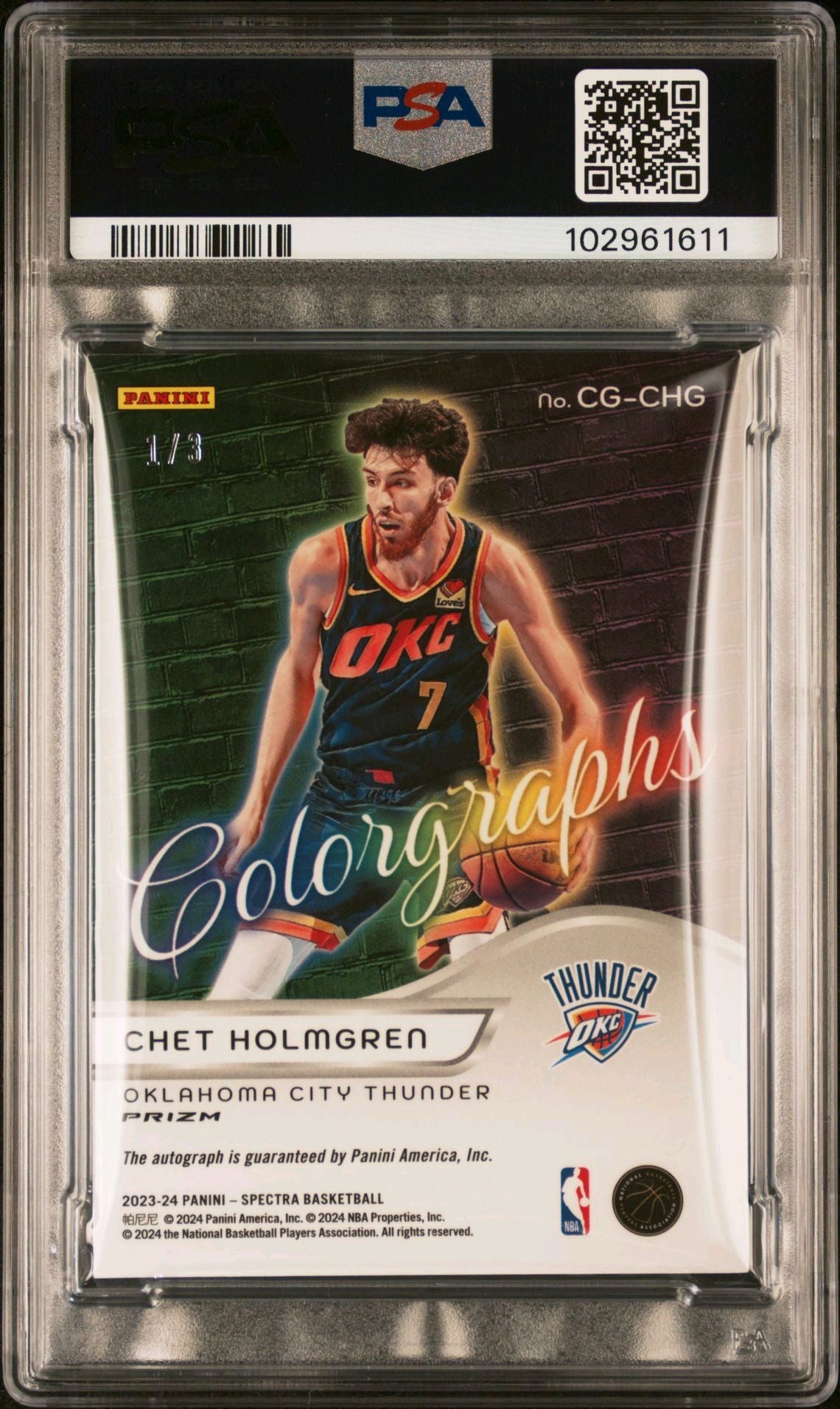 2023-24 Panini Spectra #CG-CHG Chet Holmgren Colorgraphs Autograph Gold 1/3 PSA8 NM-MT