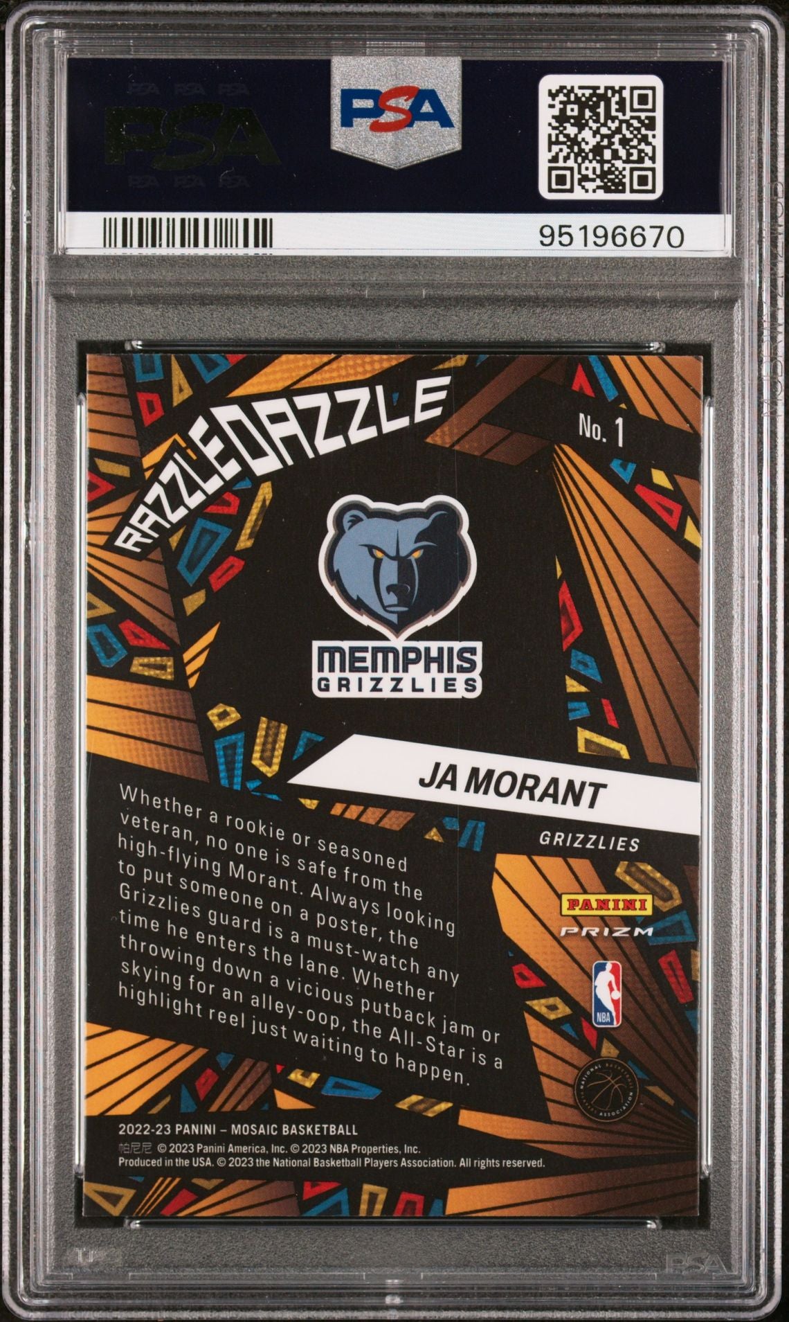 2022-23 Panini Mosaic #1 JA Morant Razzle Dazzle SP PSA10 Gem Mint