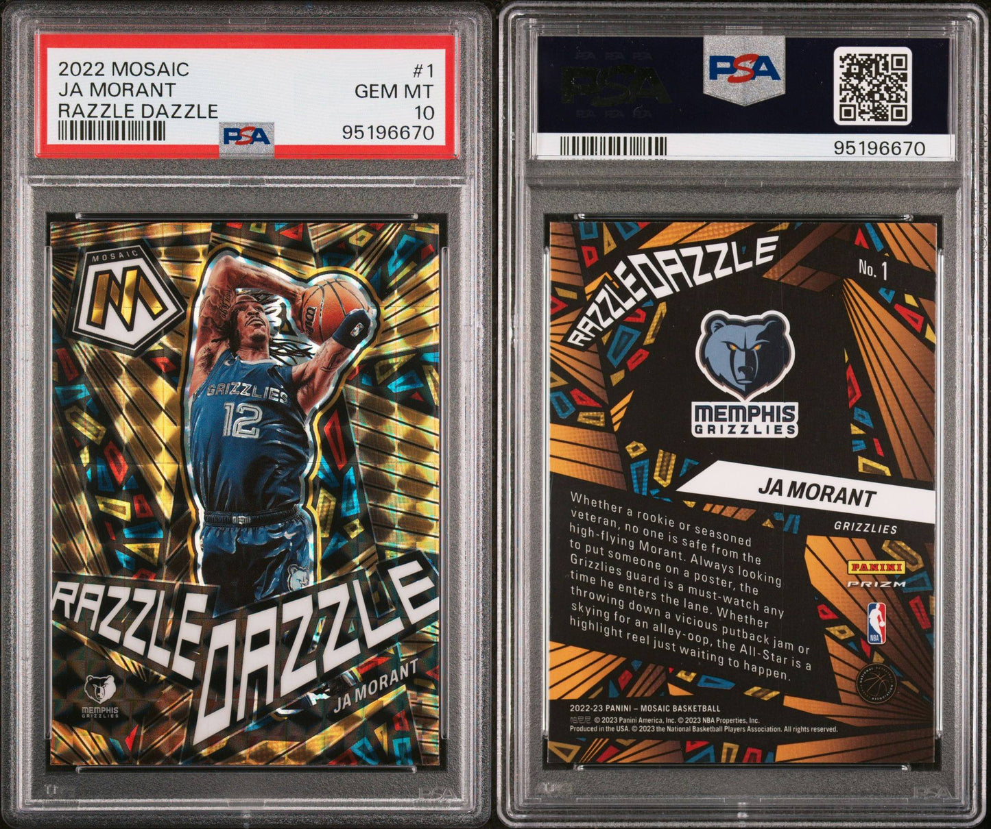 2022-23 Panini Mosaic #1 JA Morant Razzle Dazzle SP PSA10 Gem Mint