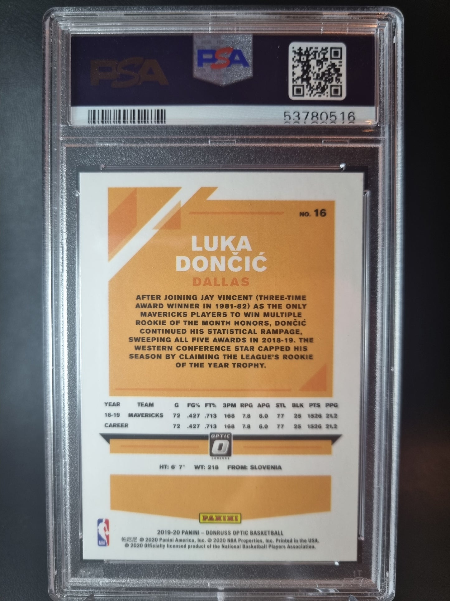 2019 Panini Donruss Optic #16 Luka Doncic PSA 9 Mint