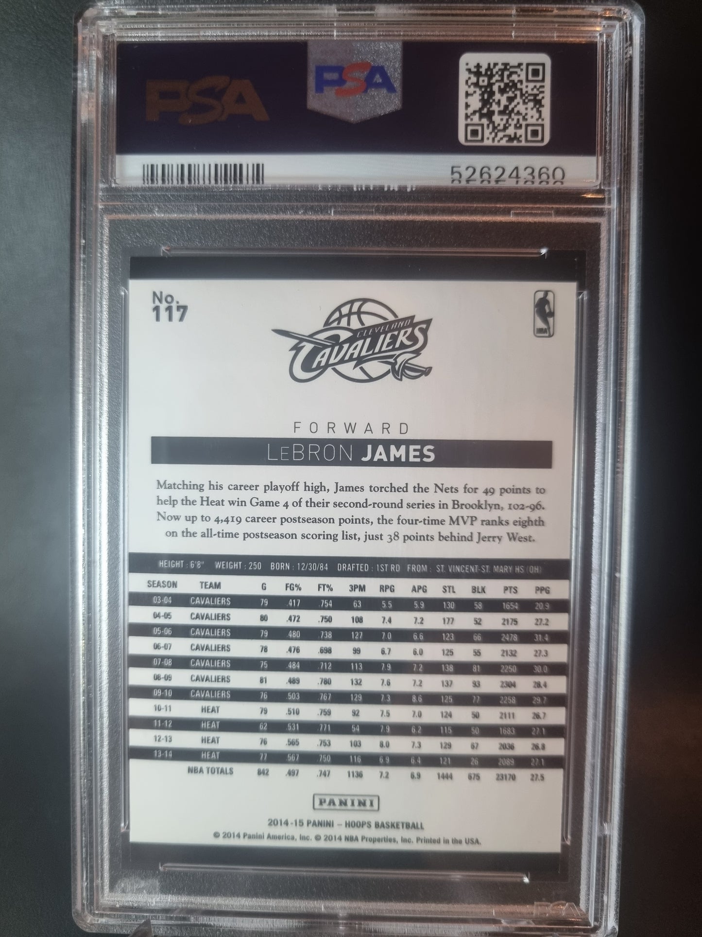 2014 Panini Hoops #117 Lebron James Holo Artist Proof 58/99 PSA 8 Near Mint