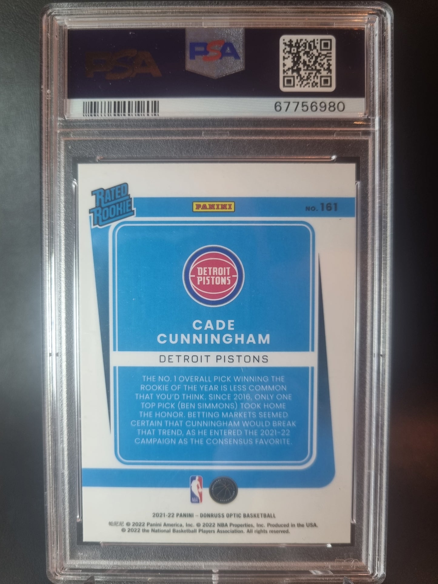 2021 Donruss Optic #161 Cade Cunningham Rookie Card PSA 9 Mint