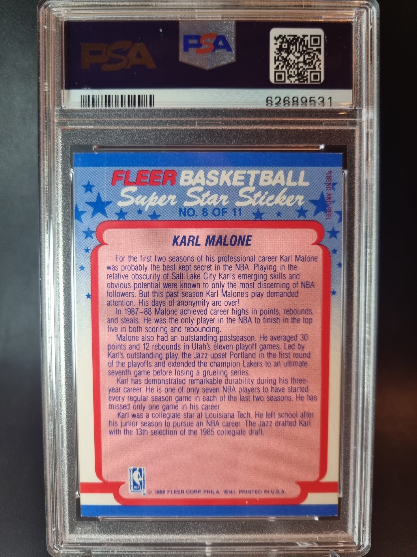 1998 Fleer Sticker #8 Karl Malone PSA 7 Near Mint