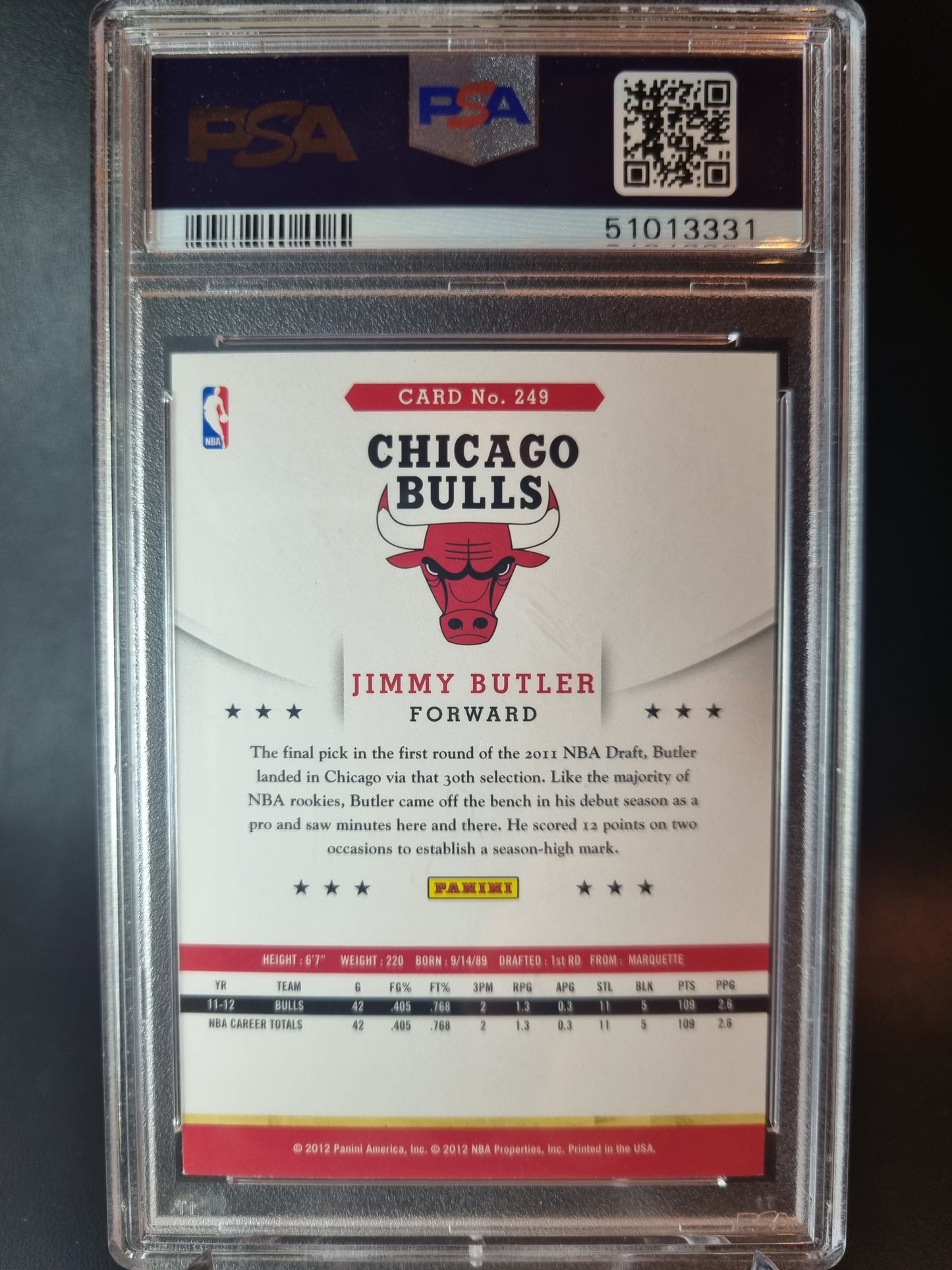 2012 Panini Hoops #249 Jimmy Butler Rookie Card PSA 8 Near Mint