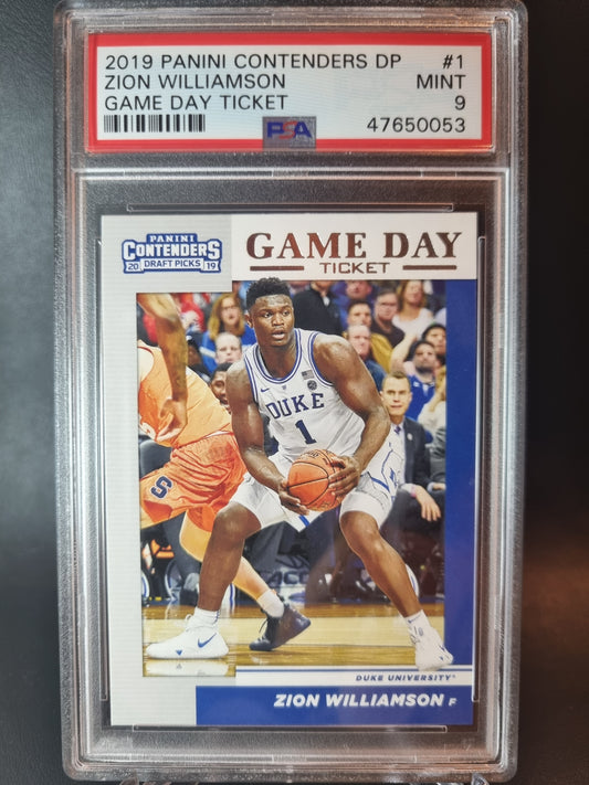 2019 Panini Contenders #1 Zion Williamson Game Day Ticket Rookie Card PSA 9 Mint