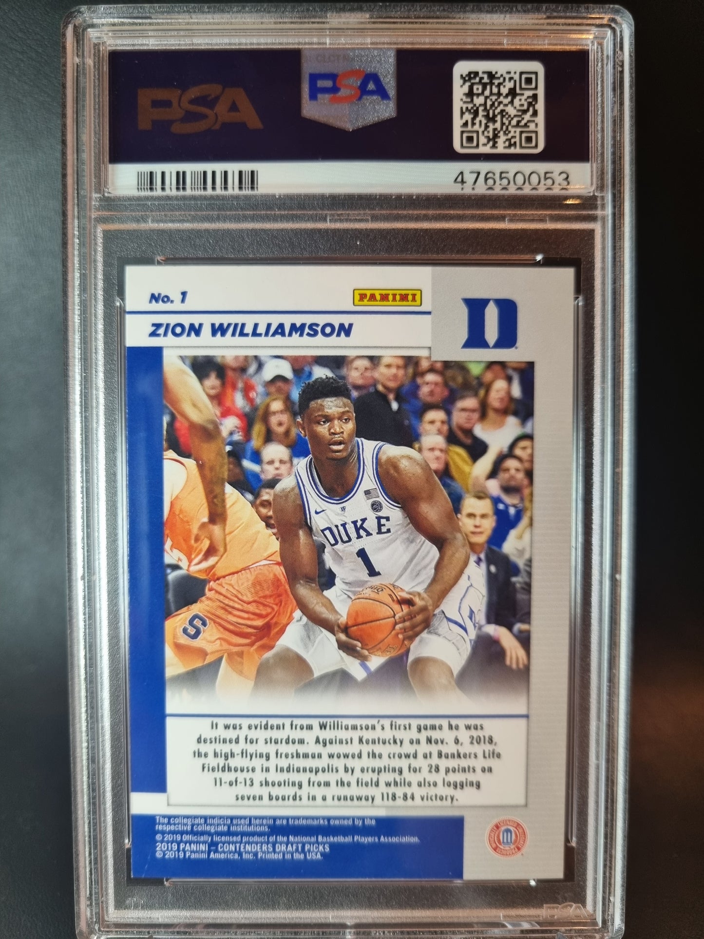 2019 Panini Contenders #1 Zion Williamson Game Day Ticket Rookie Card PSA 9 Mint