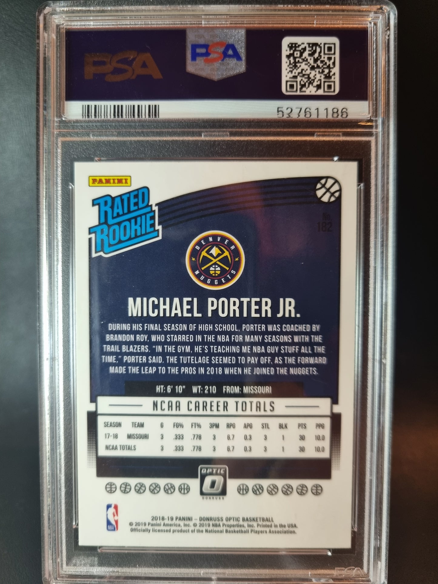 2019 Panini Donruss Optic #182 Michael Porter Junior Rookie Card PSA 9 Mint