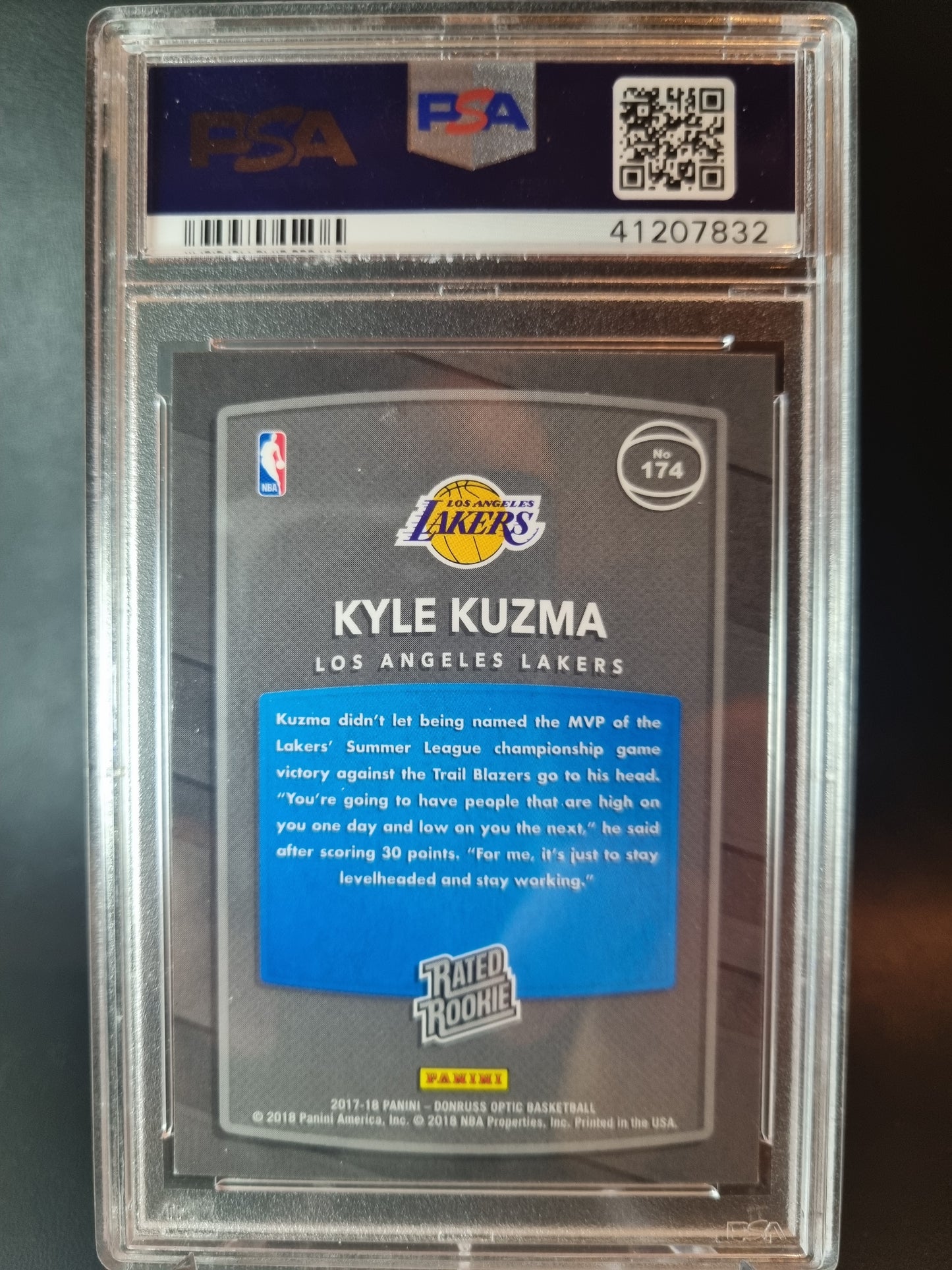 2017 Panini Donruss Optic #174 Kyle Kazuma Rookie Card PSA 9 Mint