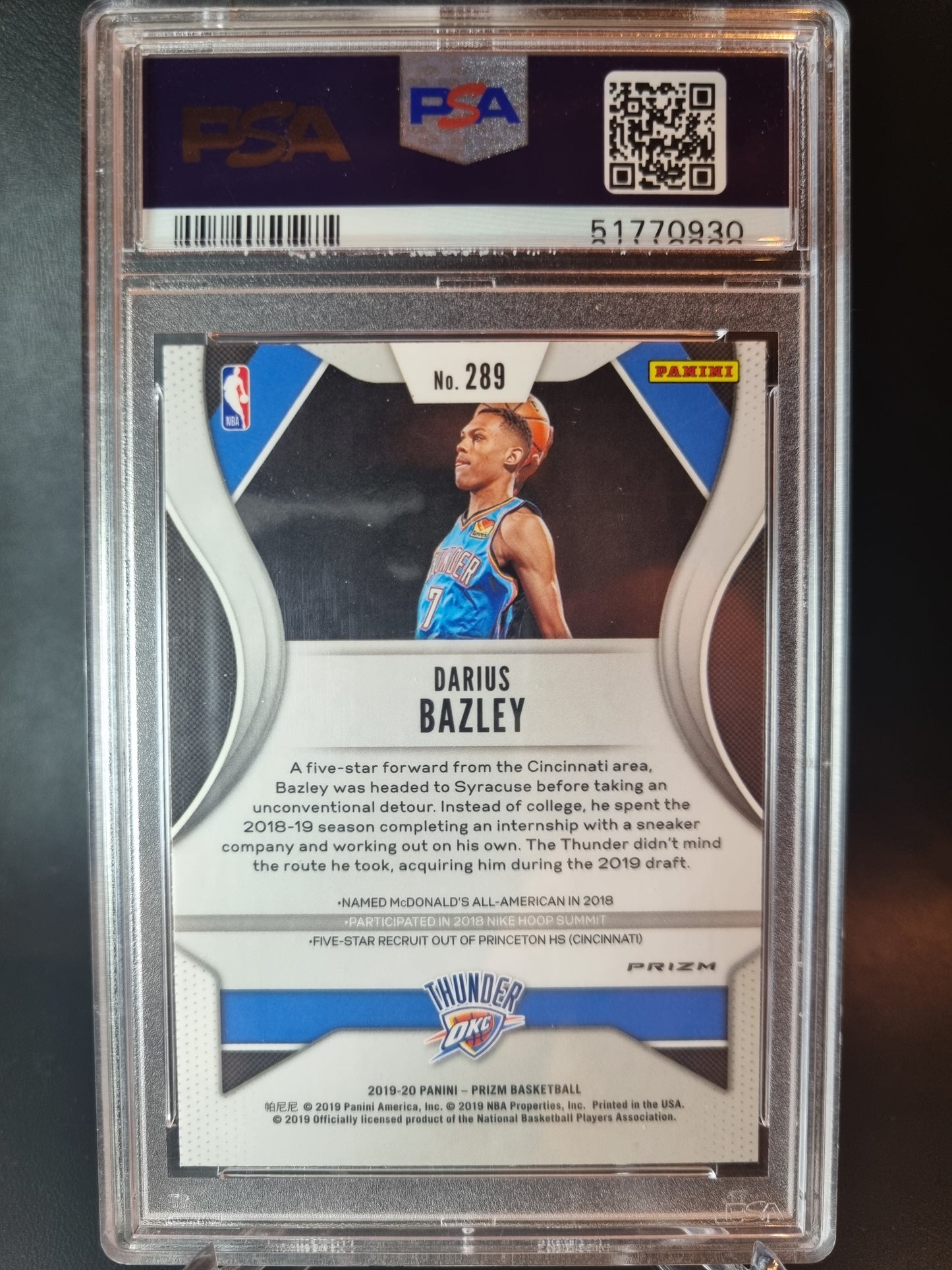 2019 Panini Prizm #289 Orange Cracked Ice Darius Bazley Rookie Card PSA 9 Mint