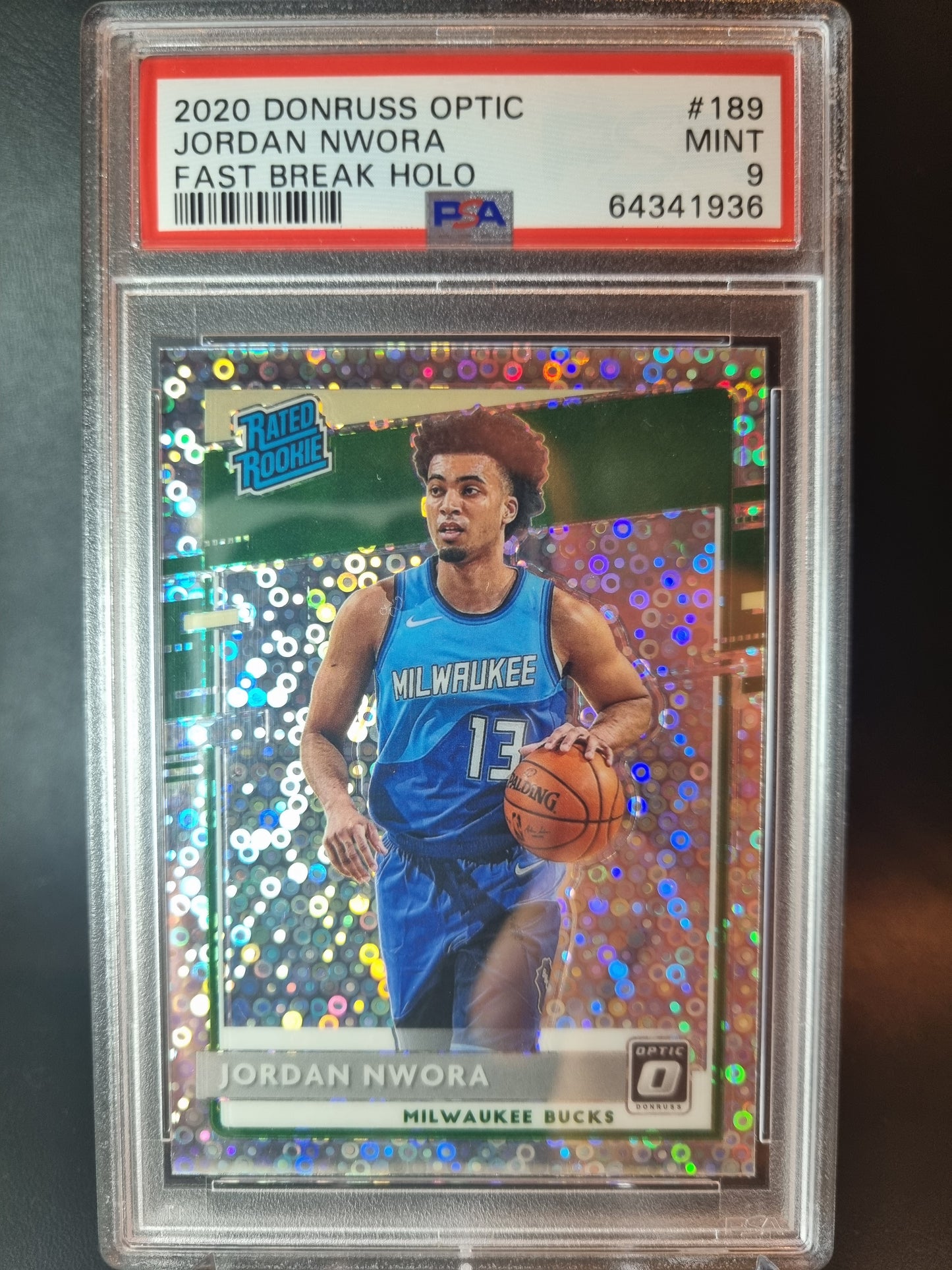 2020 Donruss Optic #189 Jordan Nwora Rookie Card Fast Break Holo PSA 9 Mint