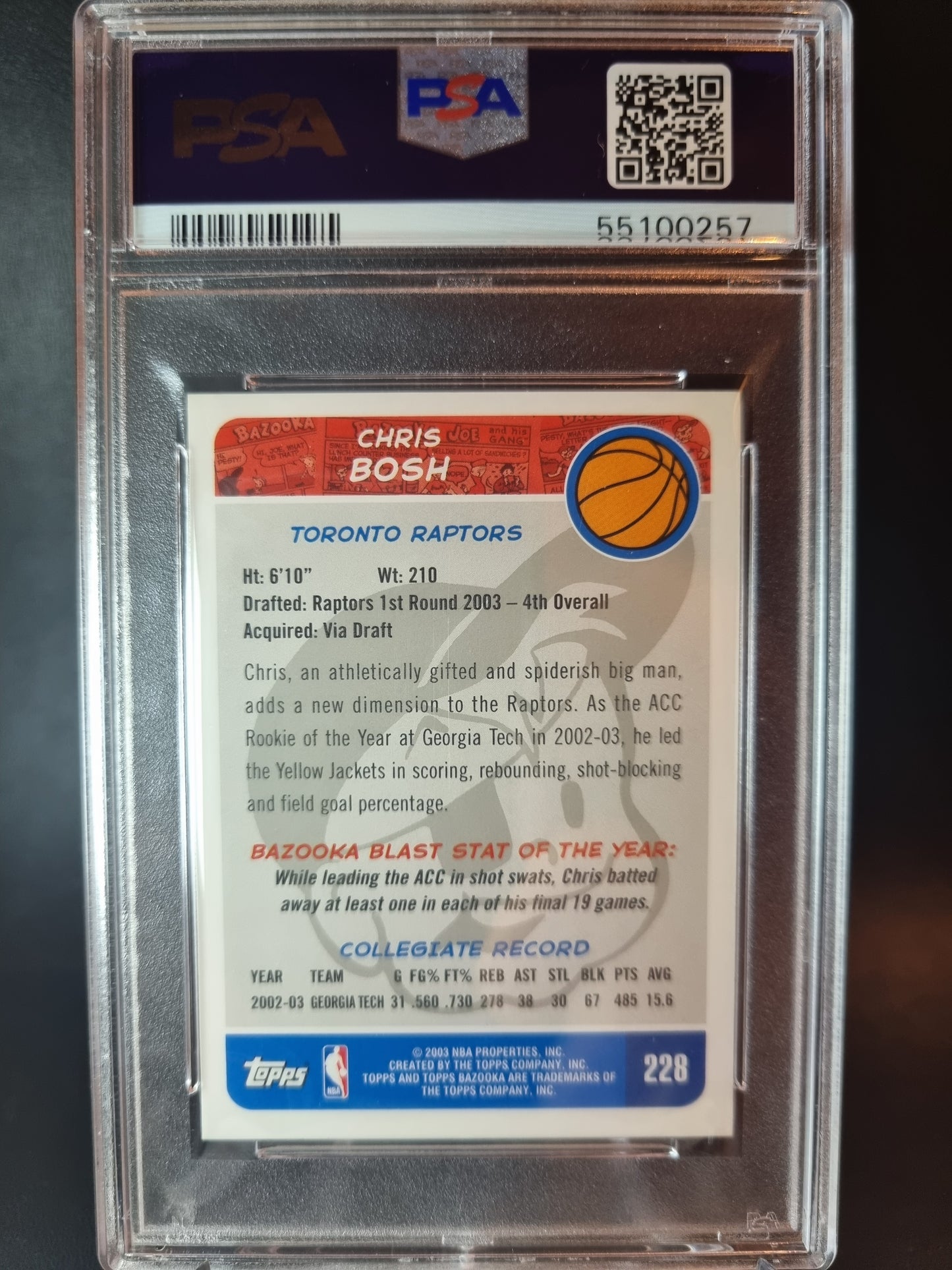 2003 Bazooka #228 Chris Bosh Rookie Card White Jersey Mini PSA 9 Mint