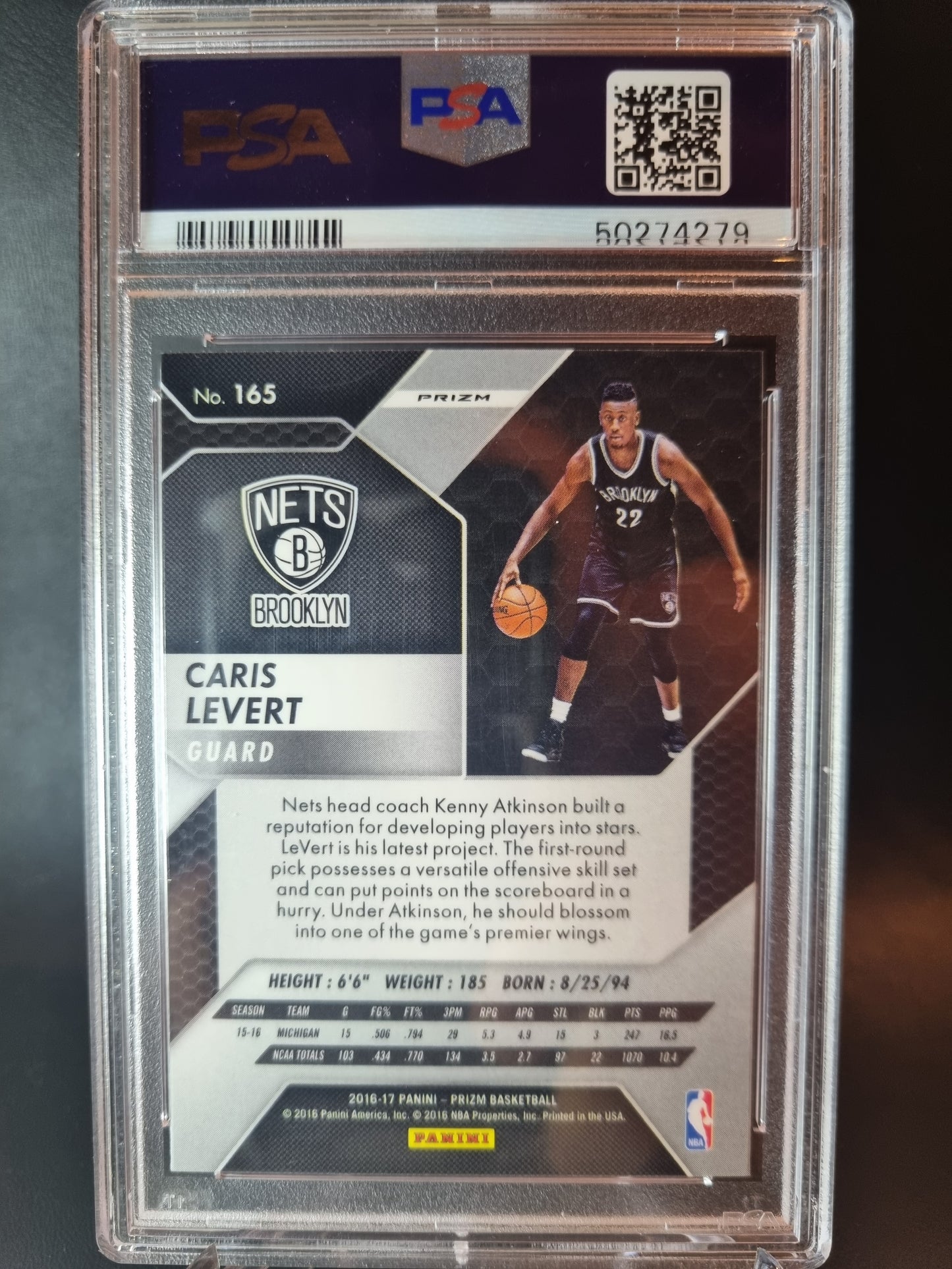 2016 Panini Prizm #165 Caris LeVert Rookie Card PSA 9 Mint