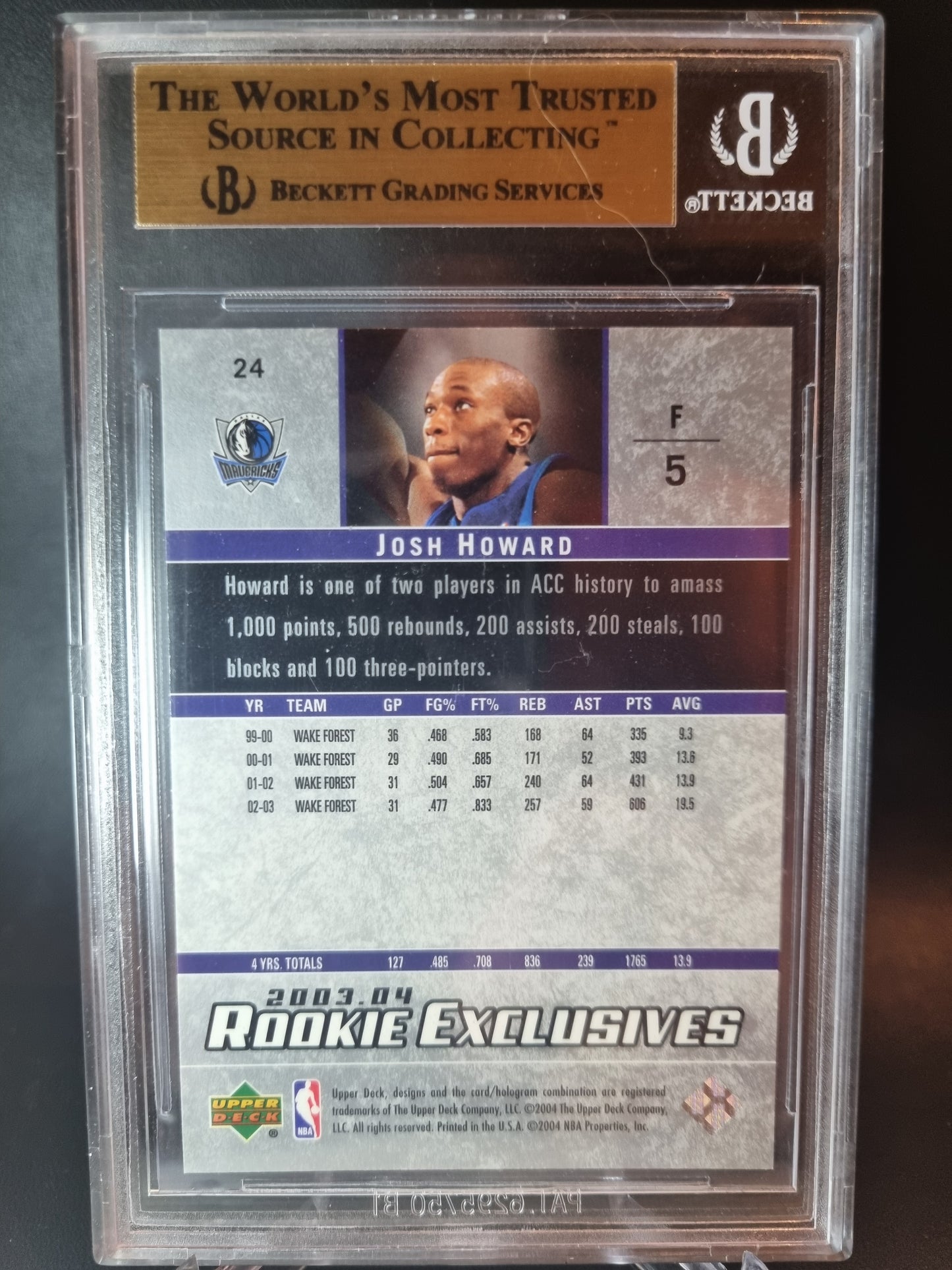 2003 Upper Deck #24 Josh Howard Rookie Exclusives BGS 9.5 Gem Mint