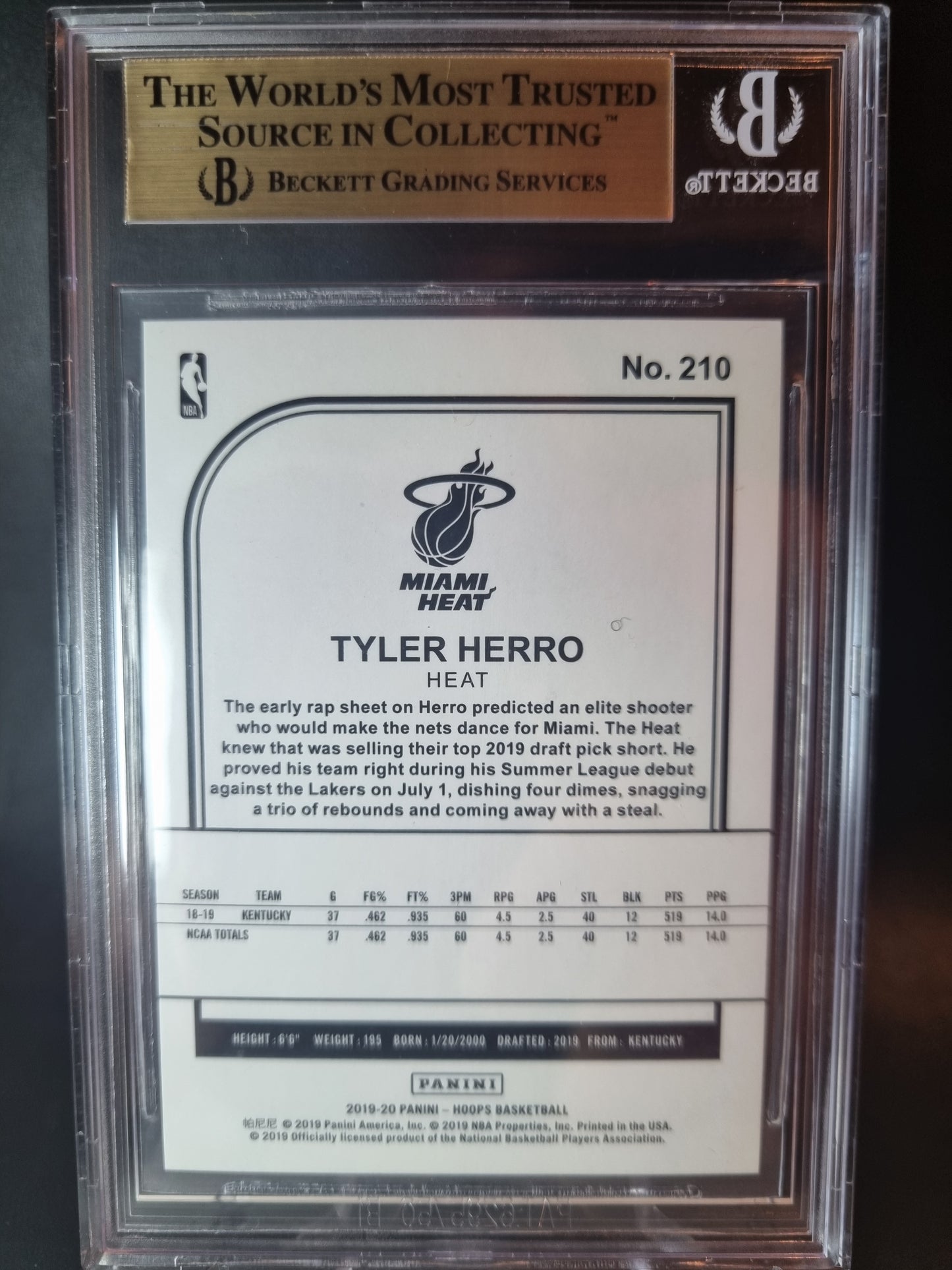 2019 Hoops Tyler Herro Rookie Card BGS 9.5 Gem Mint