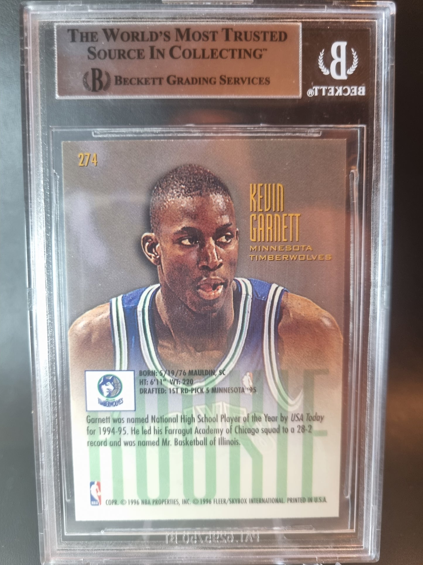 1995 Fleer Ultra #274 Kevin Garnett Rookie Card BGS 9 Mint