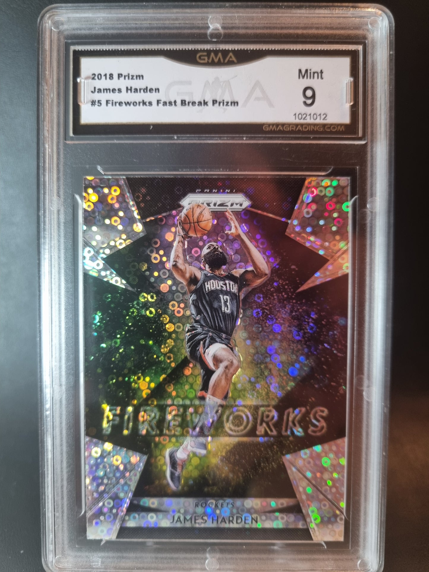 2018 Prizm #5 James Harden Fireworks Fast Break GMA 9 Mint