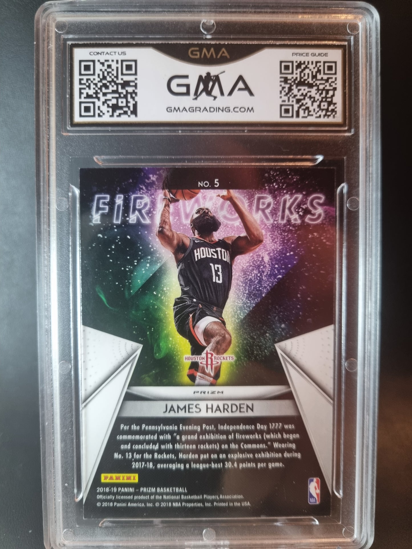 2018 Prizm #5 James Harden Fireworks Fast Break GMA 9 Mint