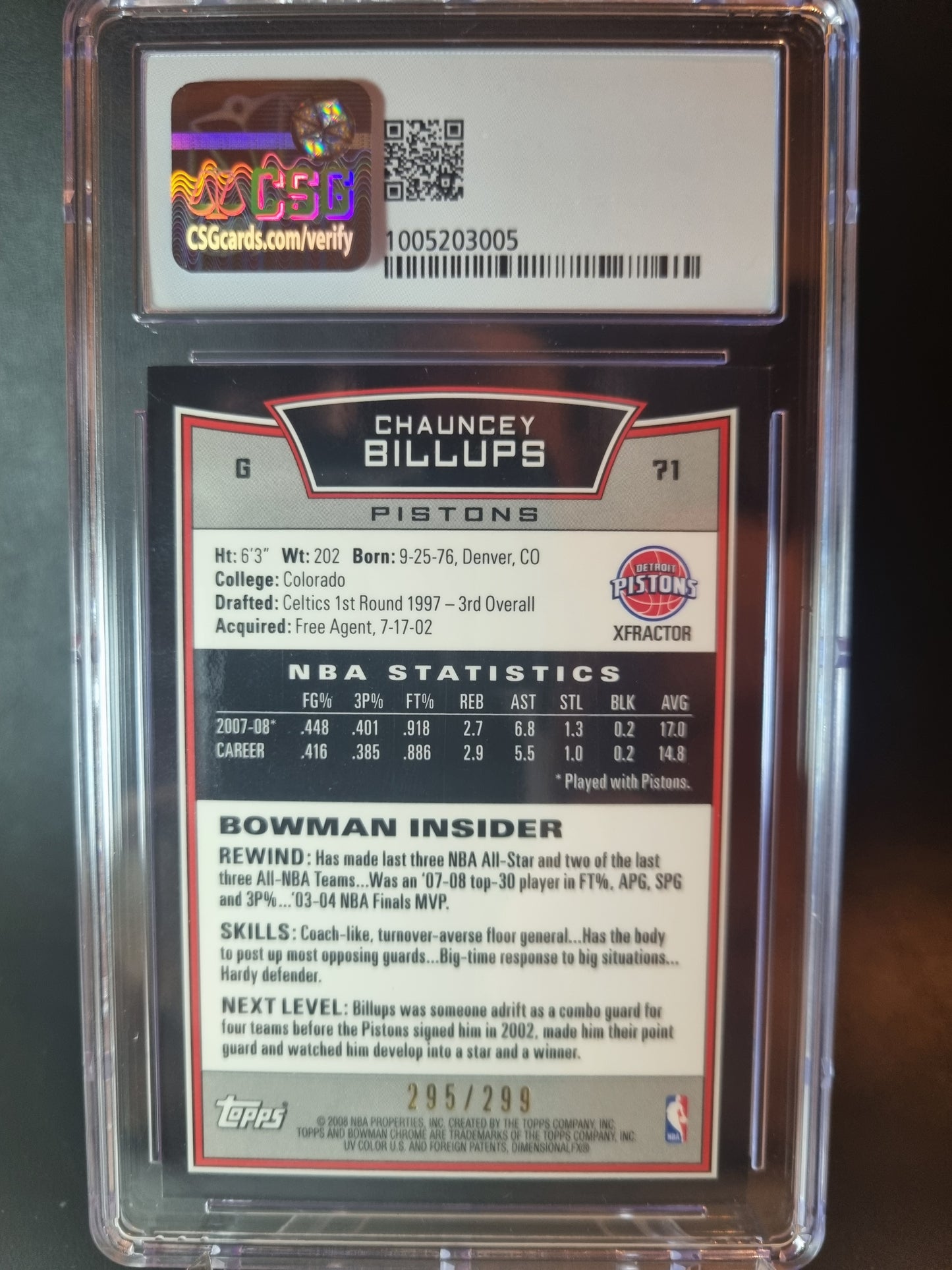 2008 Bowmans Chrome X-Fractors #71 Chauncey Billups CSG 9.5 Gem Mint