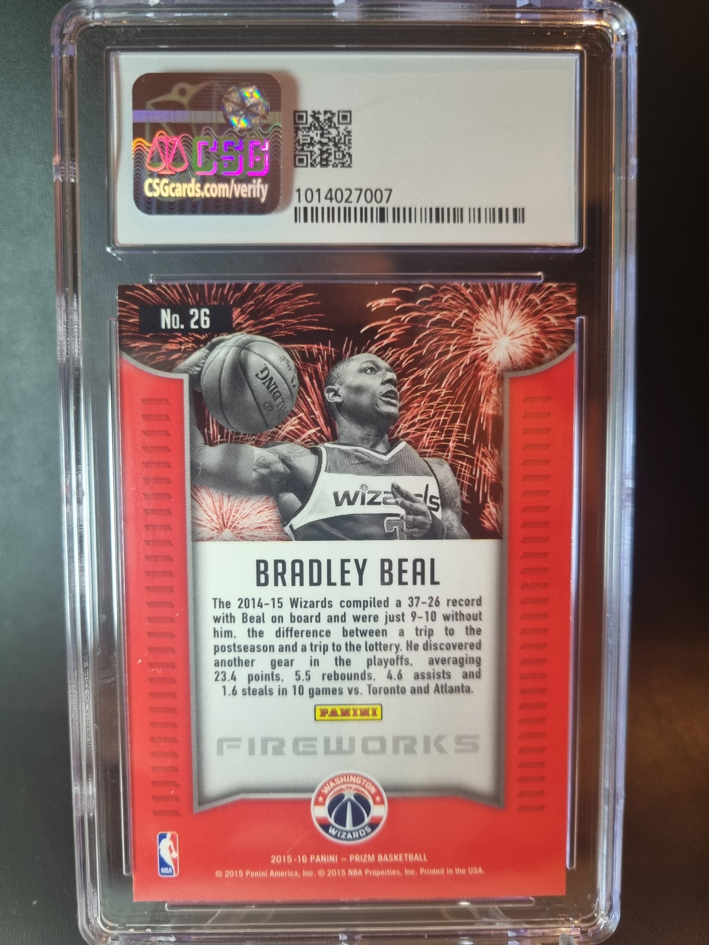 2015 Panini Prizm #26 Bradley Beal Fireworks CSG 9.5 Gem Mint