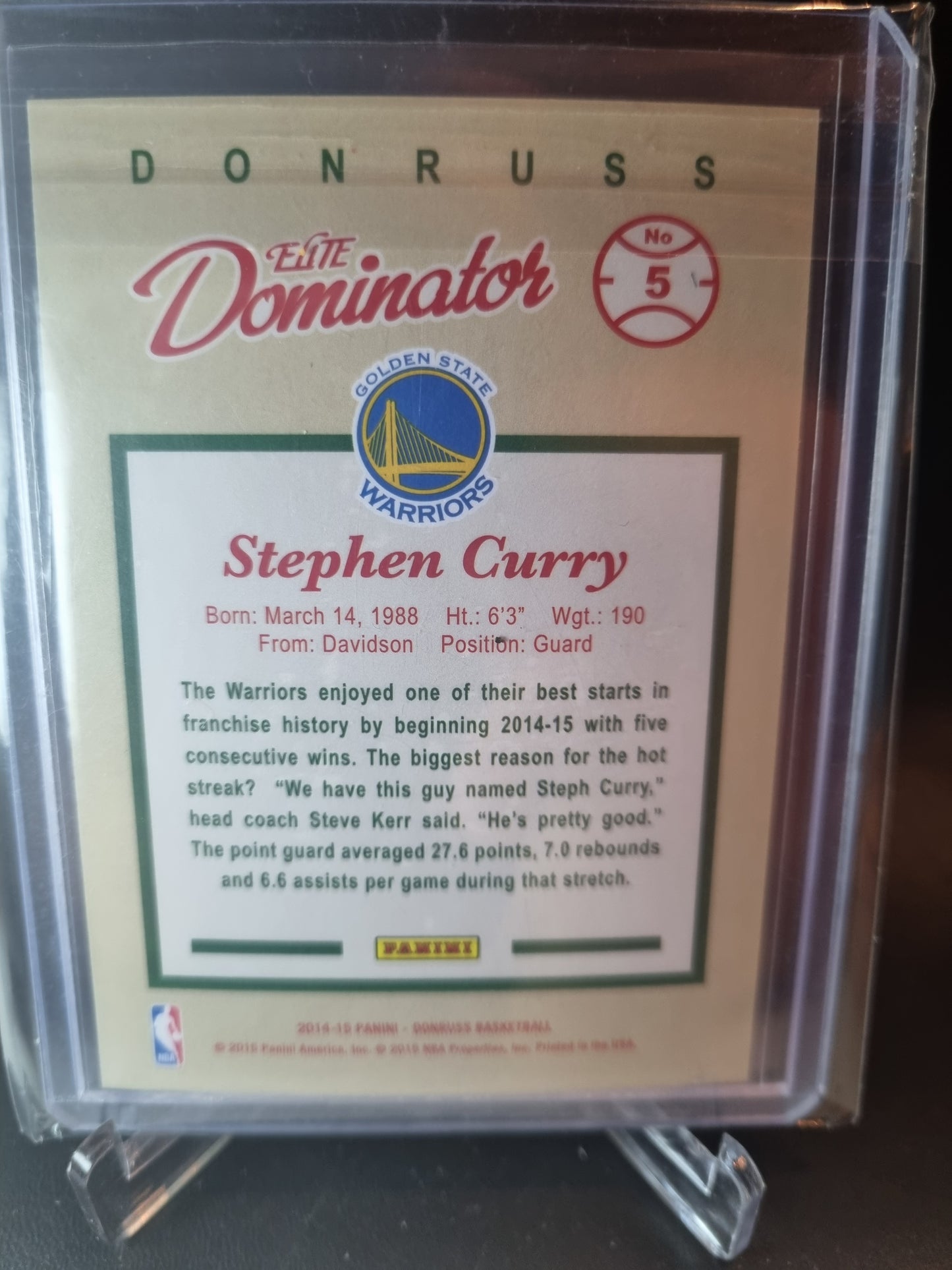 2014-15 Panini Donruss #5 Stephen Curry Elite Dominators Green 352/999