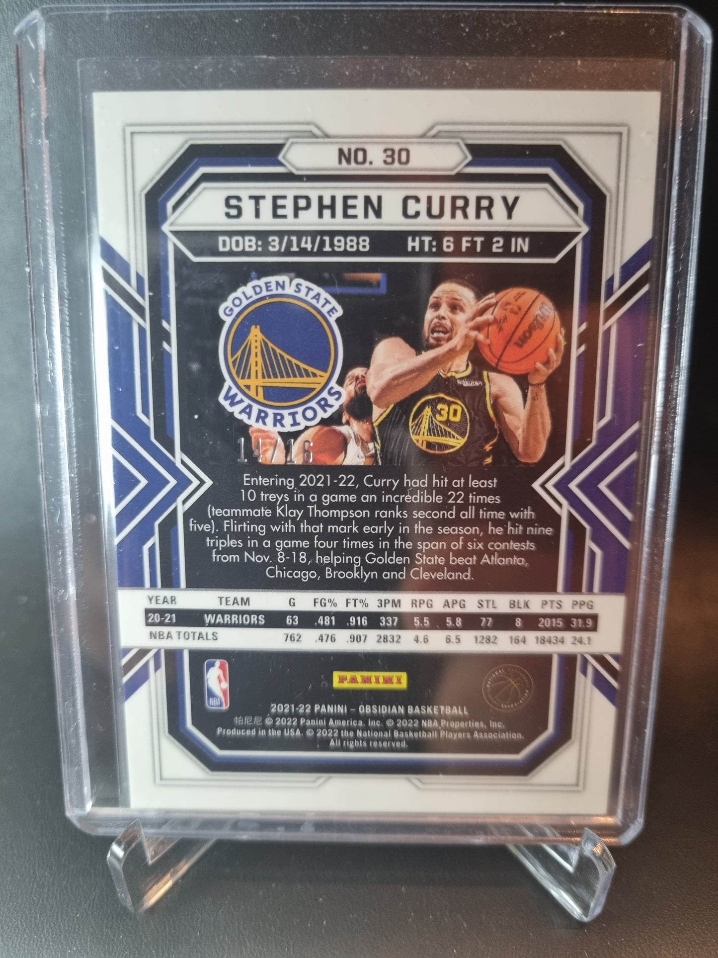 2021-22 Panini Obsidian #30 Stephen Curry Blue Etch 14/16