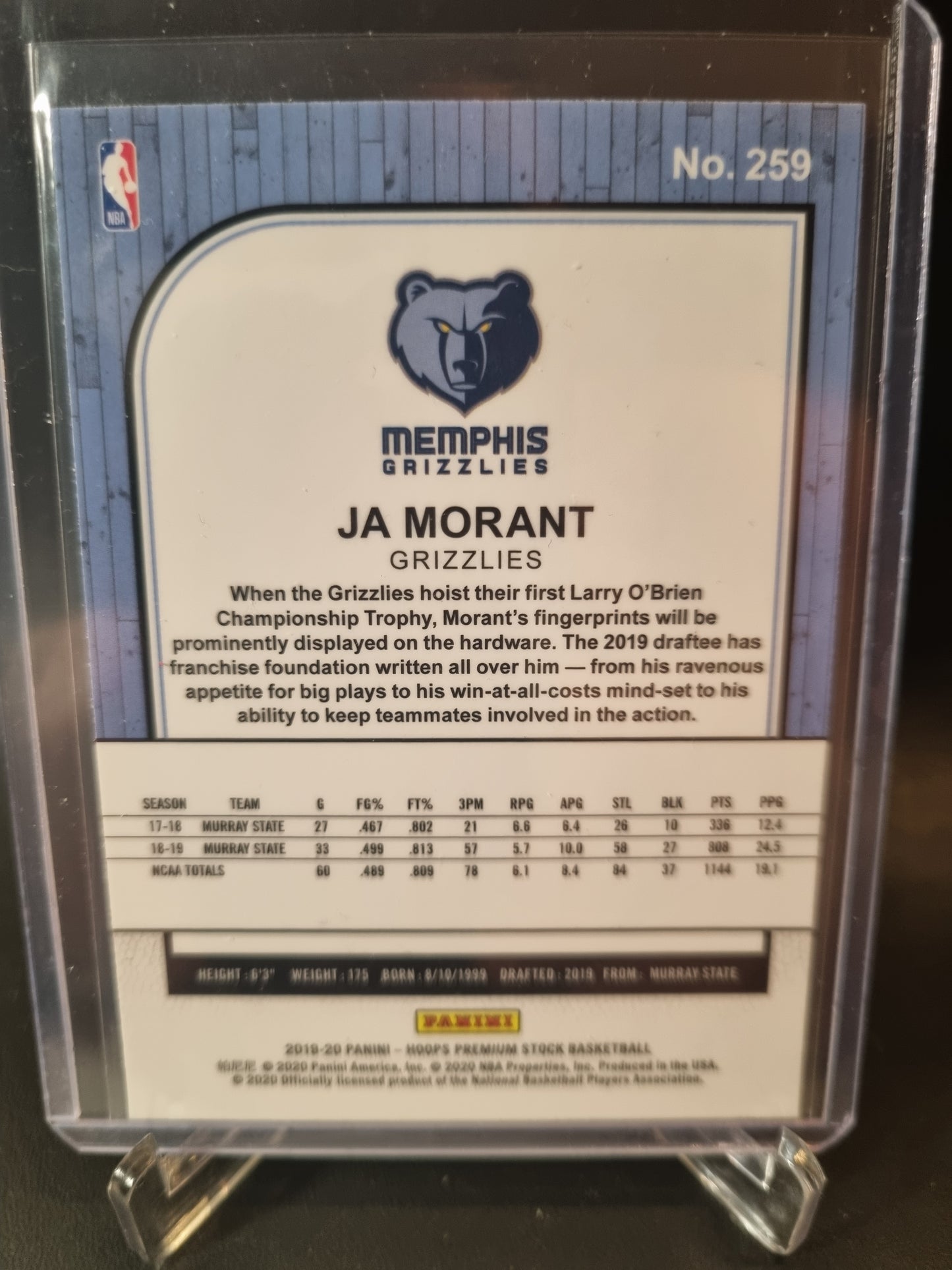 2019-20 Panini Hoops #259 JA Morant Rookie Card Premium Stock Silver