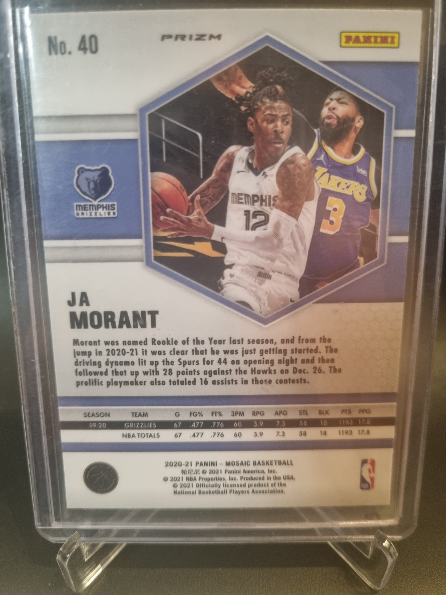 2020-21 Panini Mosaic #40 JA Morant Prizm Pink Mosaic