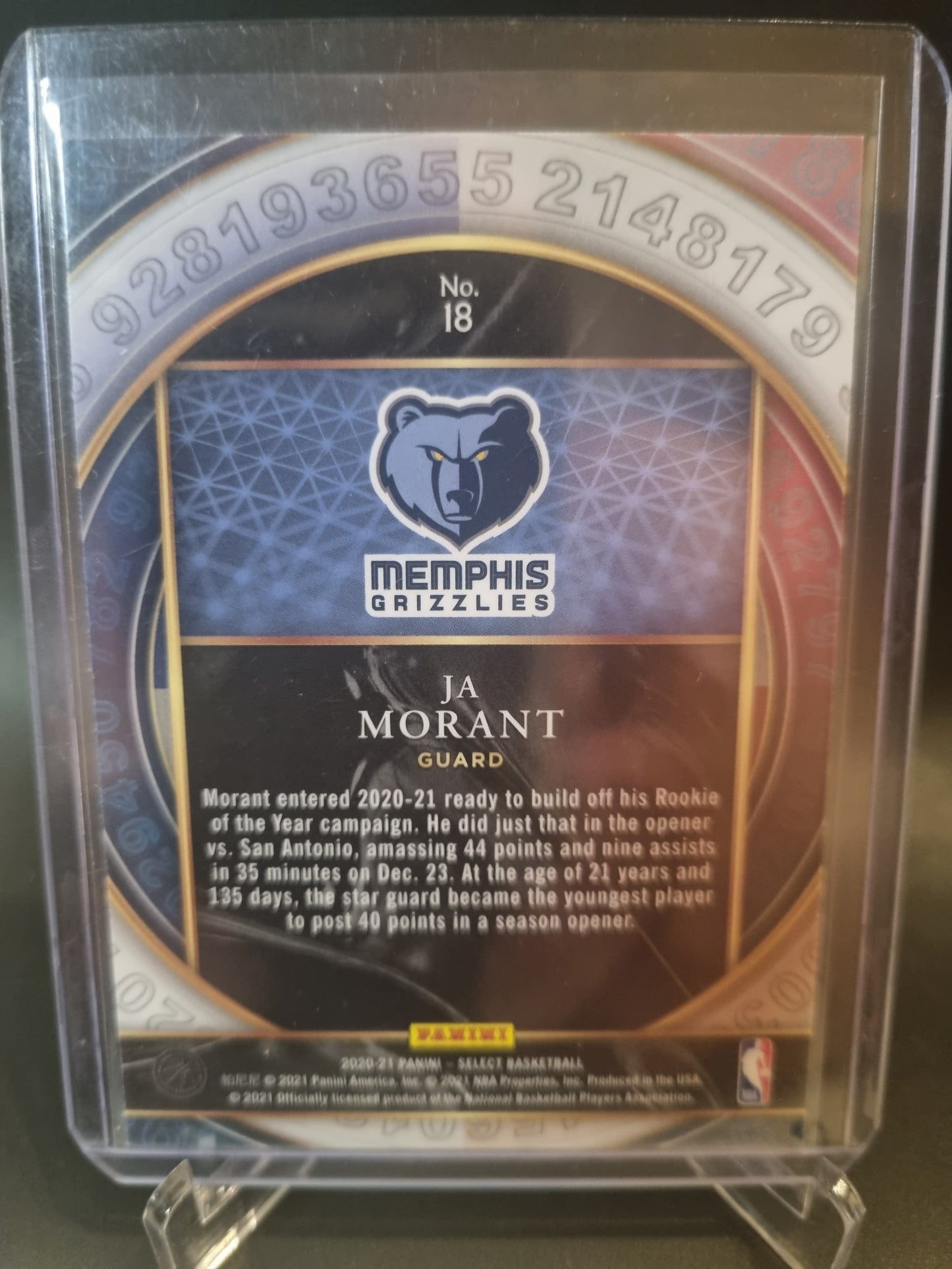 2020-21 Panini Select #18 JA Morant Numbers