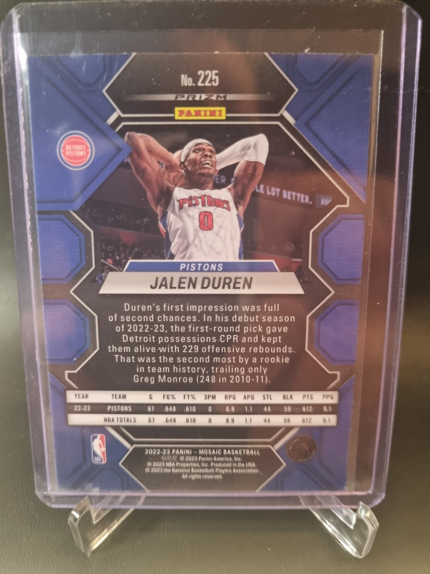 2022-23 Panini Mosaic #225 Jalen Duren Rookie Card Mosaic