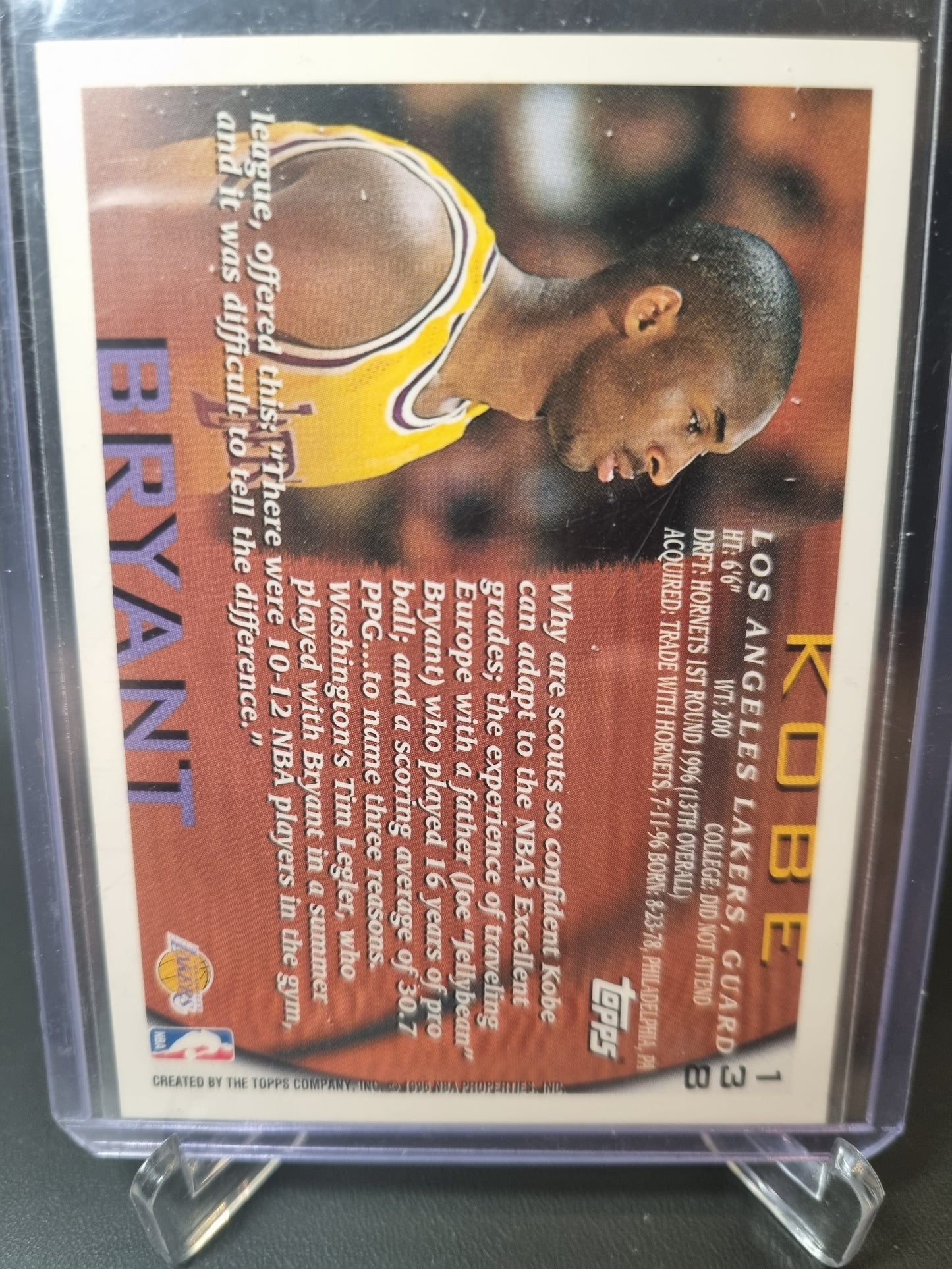 1996 Topps #138 Kobe Bryant Rookie Card