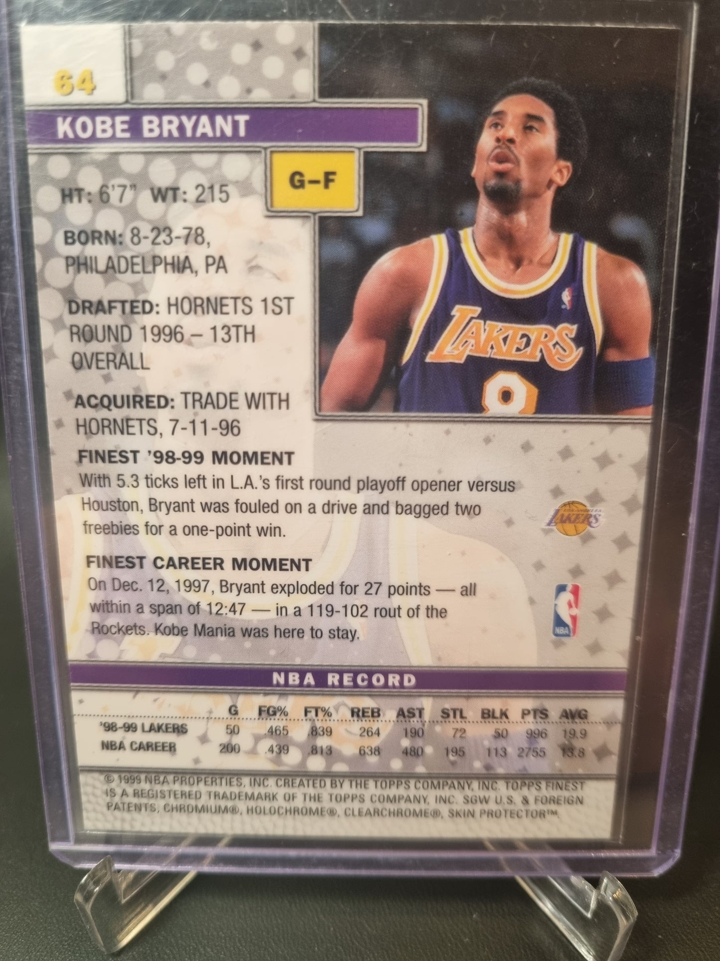 1999 Topps Finest #64 Kobe Bryant Topps Finest Protector