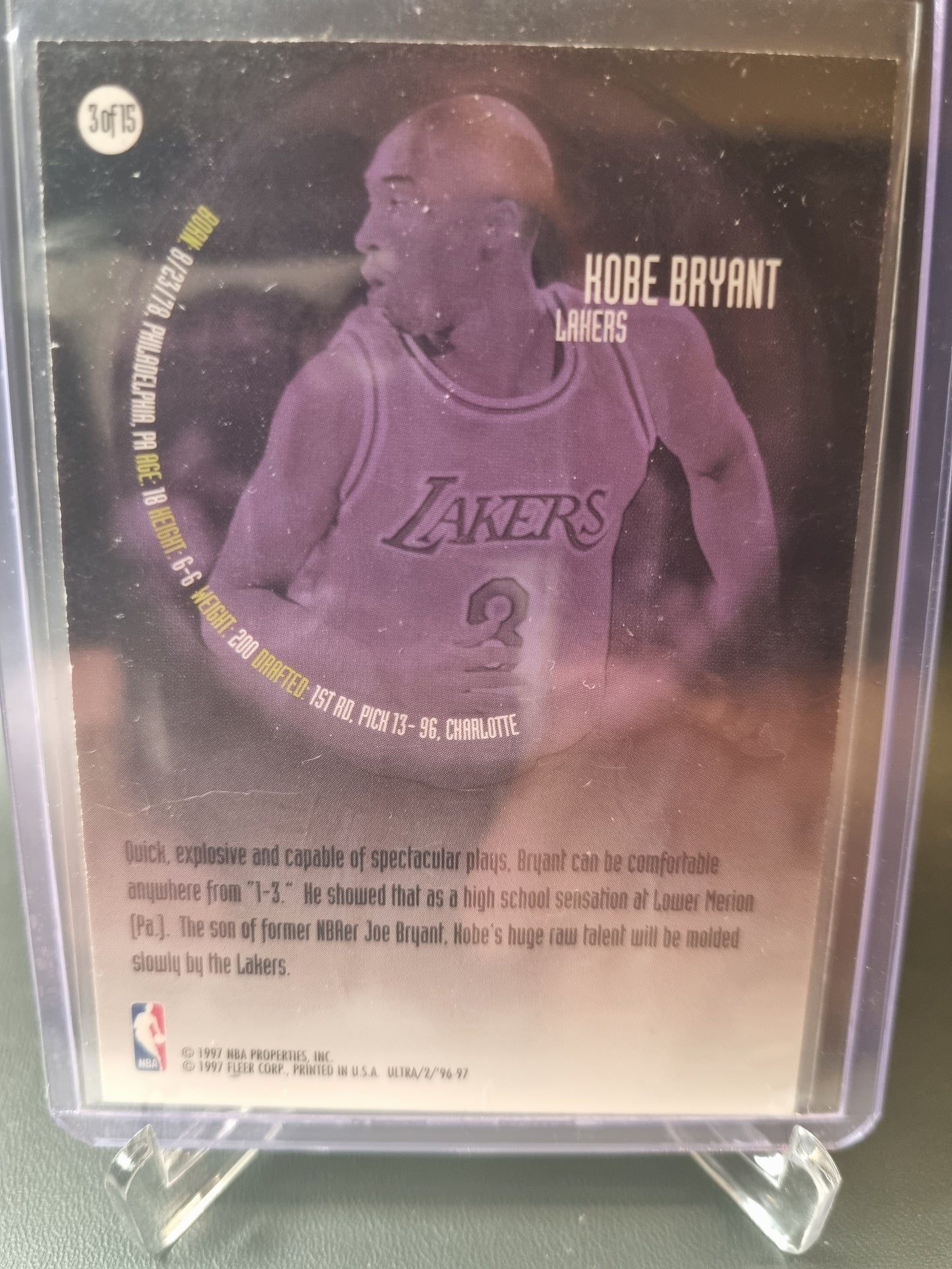 1996-97 Fleer Ultra #3/15 Kobe Bryant Rookie Card