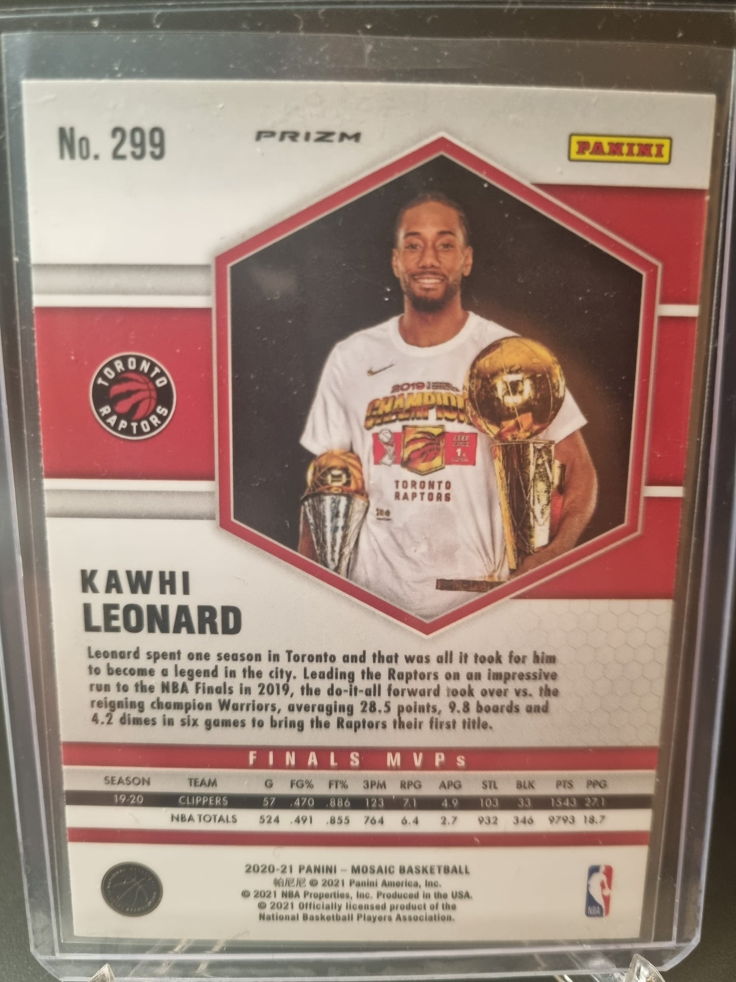 2020-21 Panini Mosaic #299 Kawhi Leonard Finals MVPs Pink Mosaic Prizm